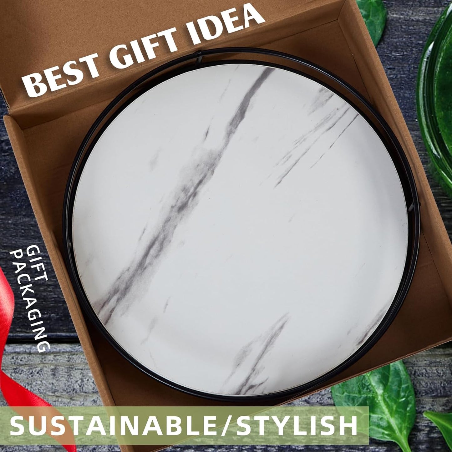 12 Inch White Wood Lazy Susan Turntable for Table, Kitchen Rustic Brown Turntable Organizer with Steel Frame, 360 Degree Decorative Turntable for Countertop Cabinet or Centerpieces