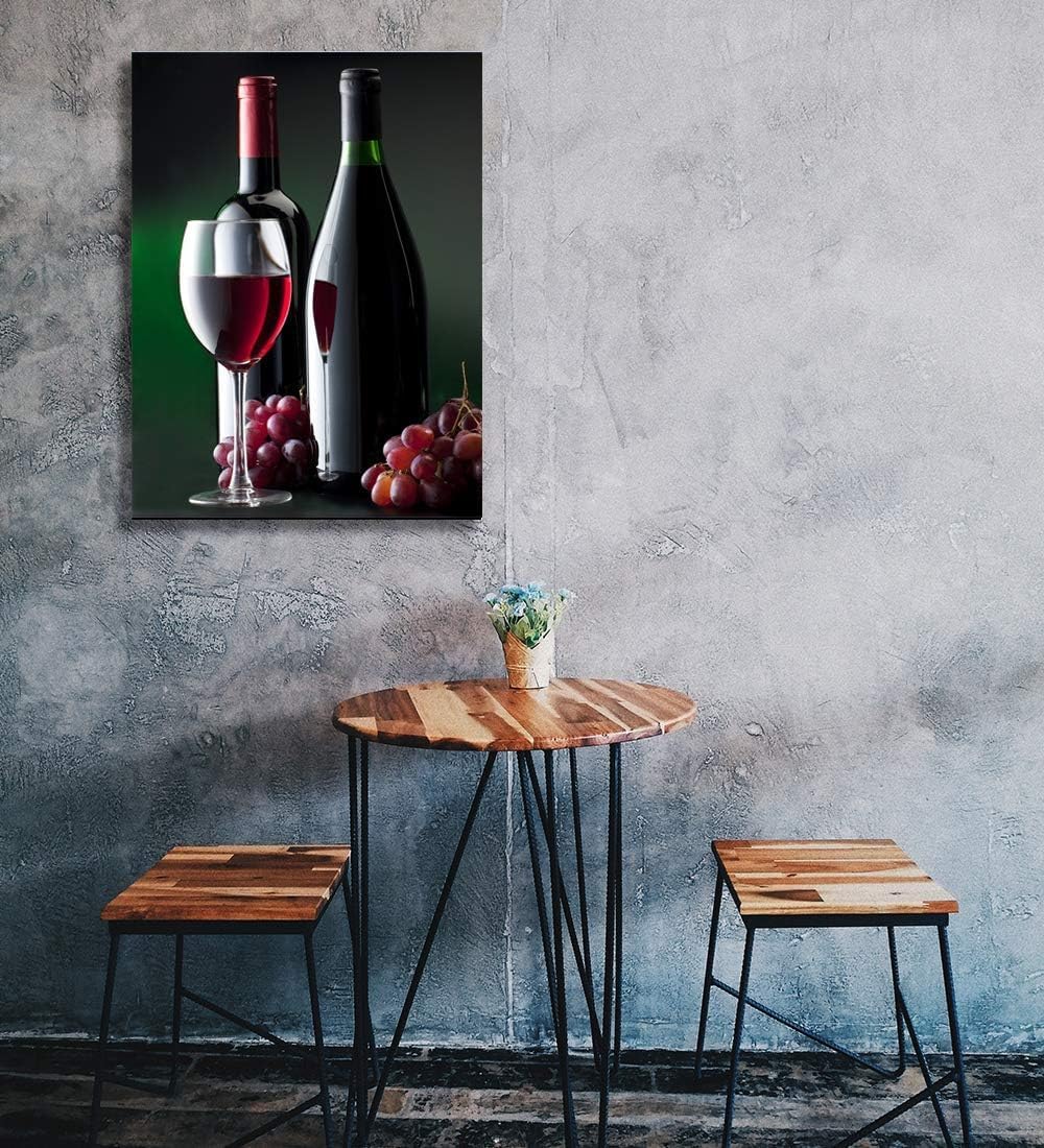 Looife Kitchen Wine Bottle Canvas Wall Art, 20x30 Inch Gallery Wrapped Red Wine with Grapes Picture Prints Wall Decor, Modern Art Deco for Dining Room and Bar Wall Decoration