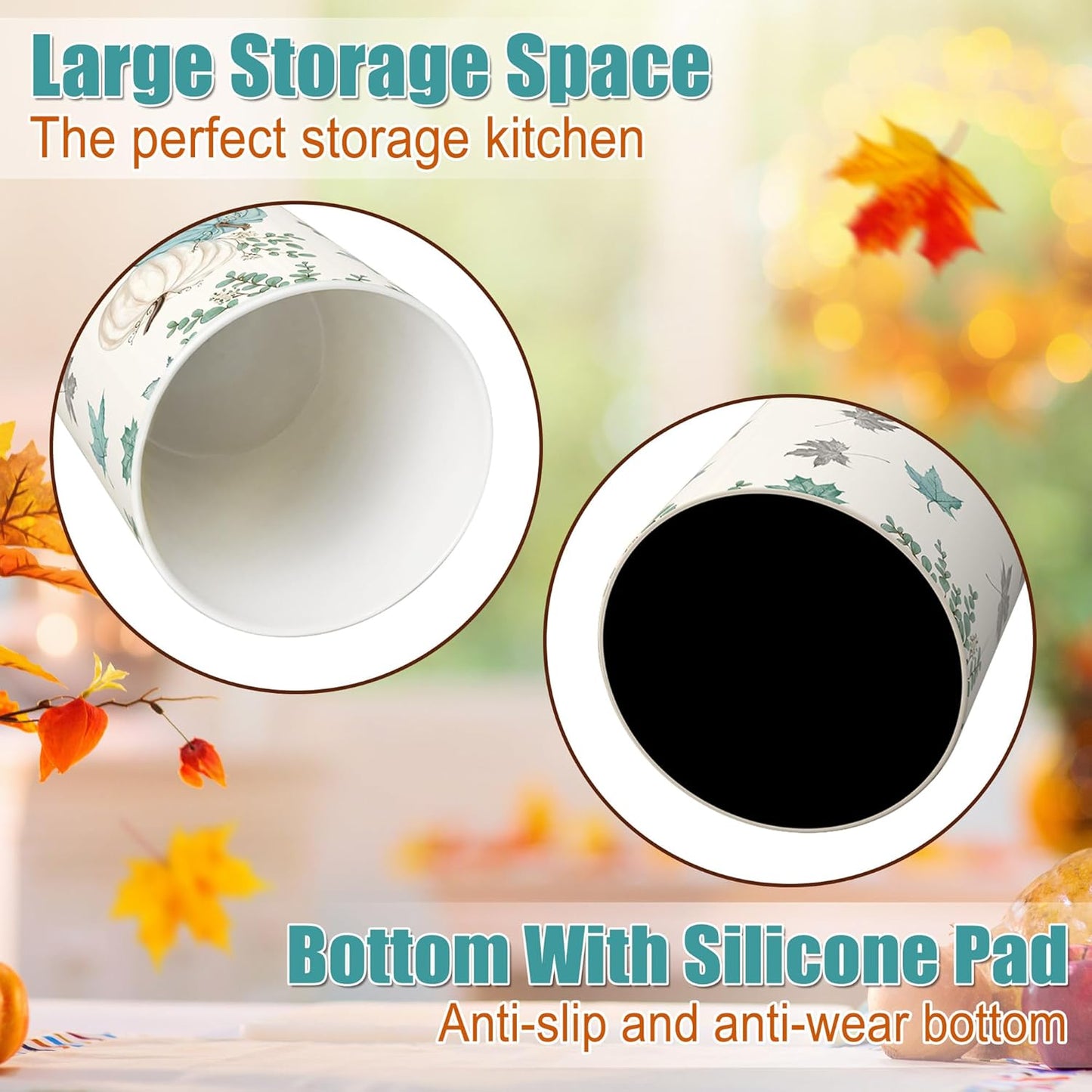 pinata Fall Kitchen Decor Ceramic Utensil Holder, Farmhouse Fall Eucalyptus Blue Pumpkin Utensils Holder, Ceramic Utensils Crock for Rustic Indoor Kitchen Decorations(6.3 Inches)