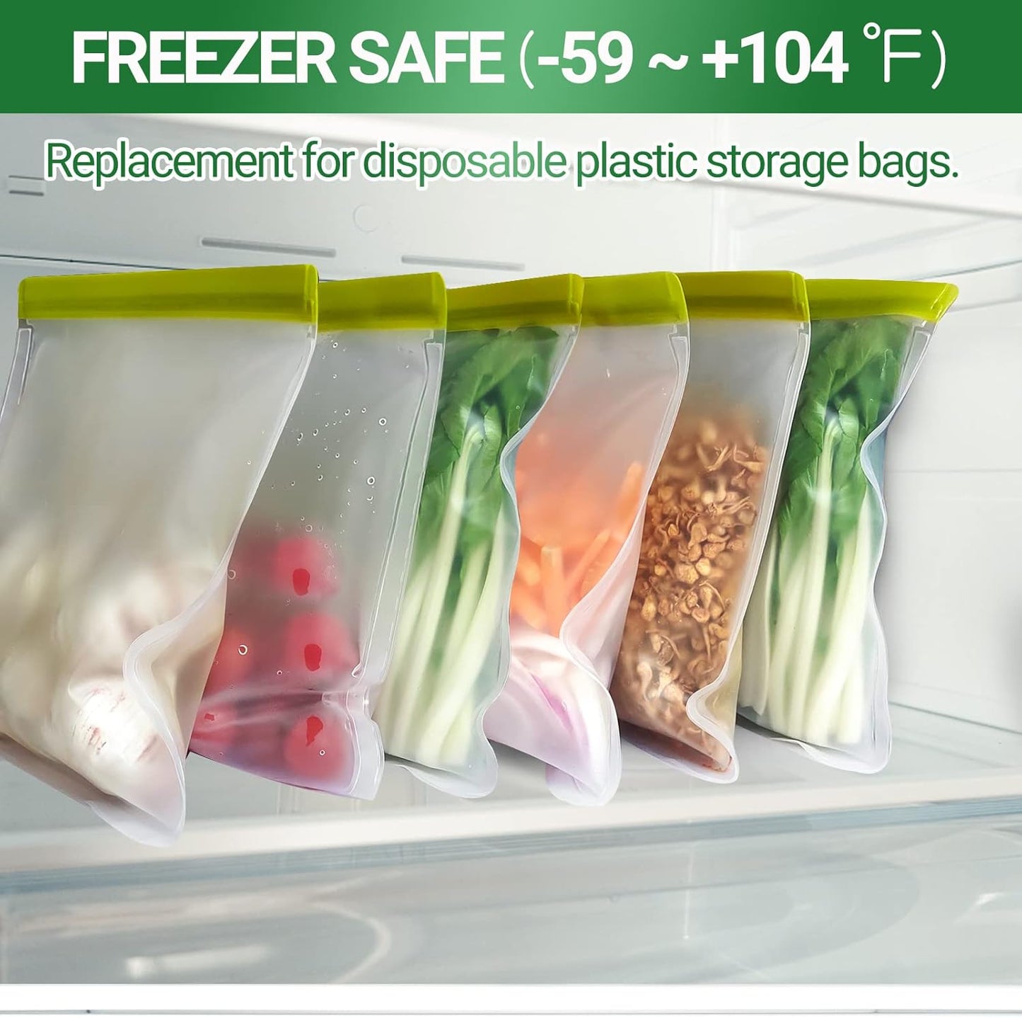 Reusable Freezer Bags - 6 Pack Gallon Bags BPA Free, Leakproof, Extra Thick | Food Storage Bags for Freezer, Meal Prep, Travel, Kitchen, Salad & Marinate