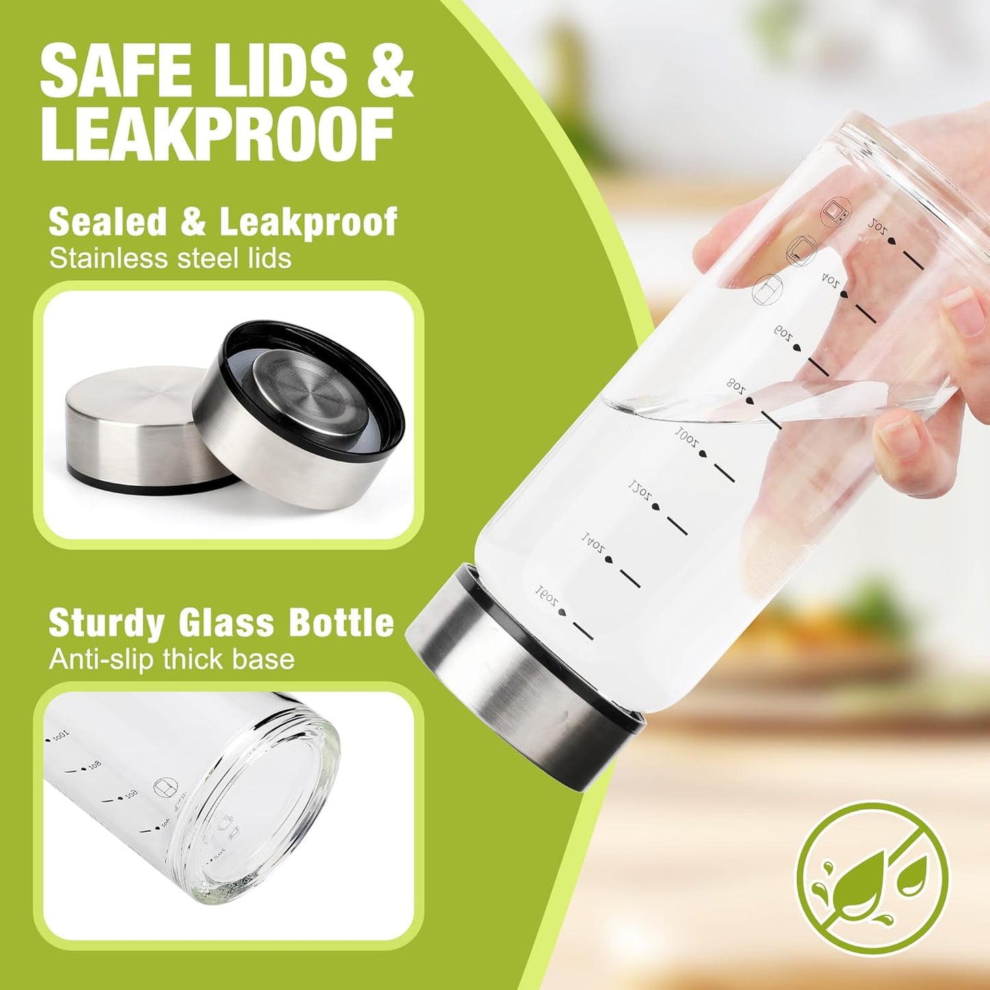 16oz Glass Juice Bottles – 4 Pack Reusable Wide Mouth Bottles with Stainless Steel Lids & Cleaning Brush, BPA-Free Water Bottles for Juicing, Smoothies, Milk, and Protein (480ml)