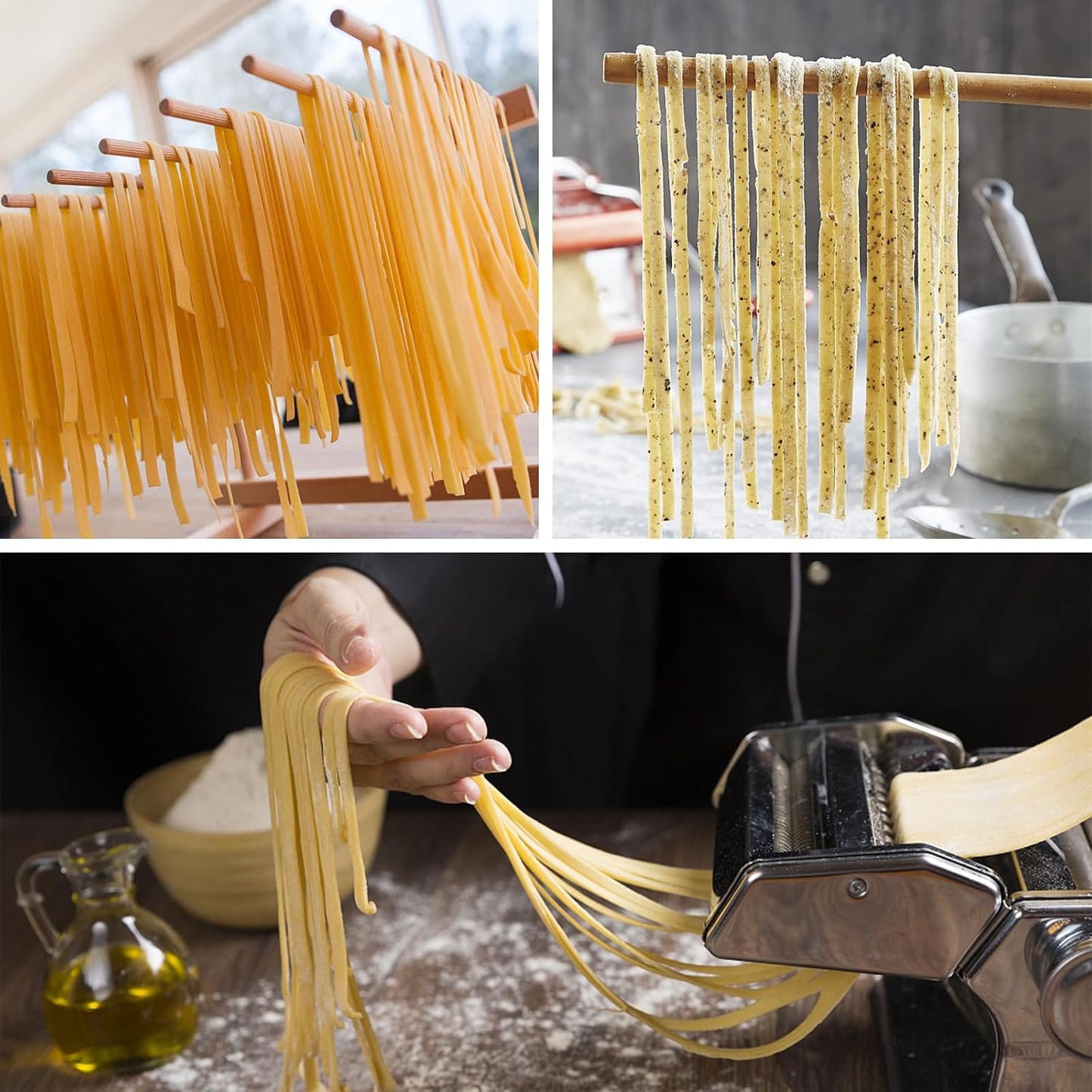 Gekufa Pasta Drying Rack – 8 Arms Collapsible Beechwood Noodle Dryer for Spaghetti, Fettuccine, Linguine – Compact Foldable Design for Easy Storage
