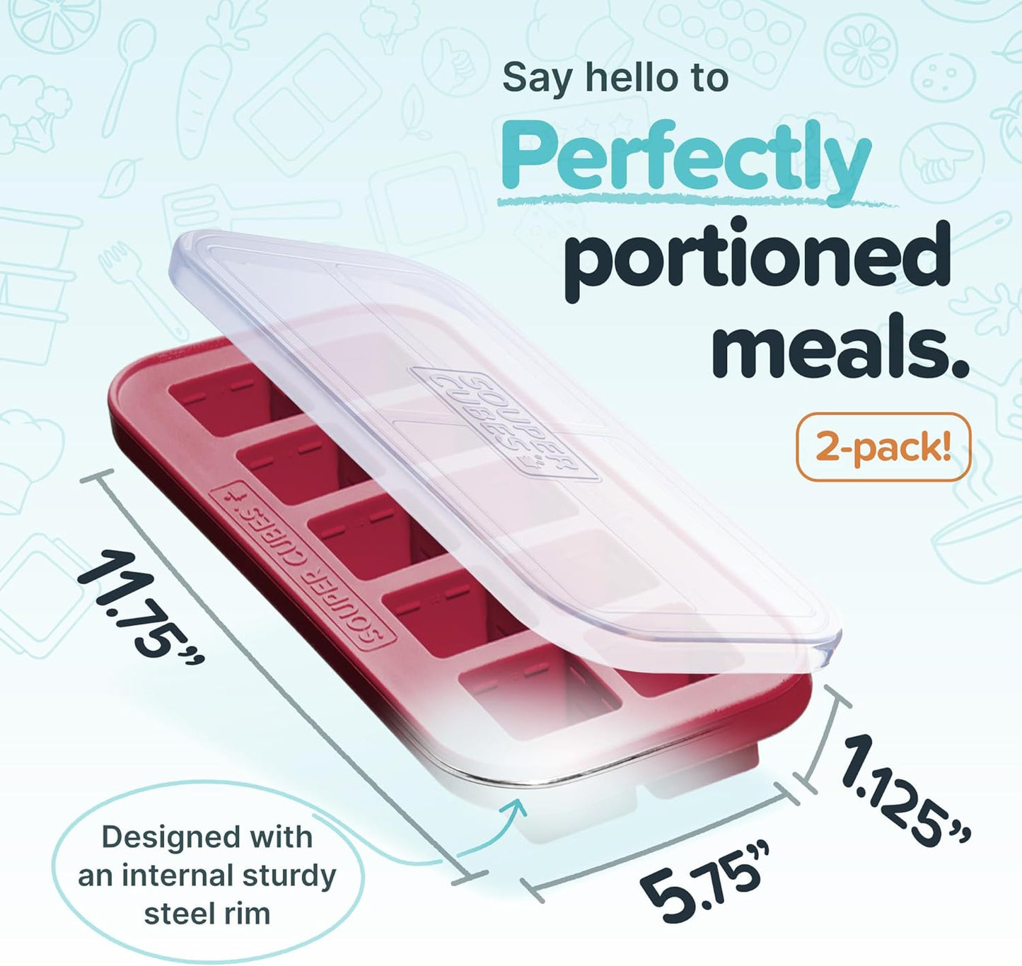 Souper Cubes 2 Tbsp. Silicone Freezer Molds - Perfect for Storing Garlic, Herbs, Ginger, Pesto, Tomato Paste, Lemon Juice, Purees and More - Silicone Baby Food Freezer Tray - Cranberry – 2-Pack