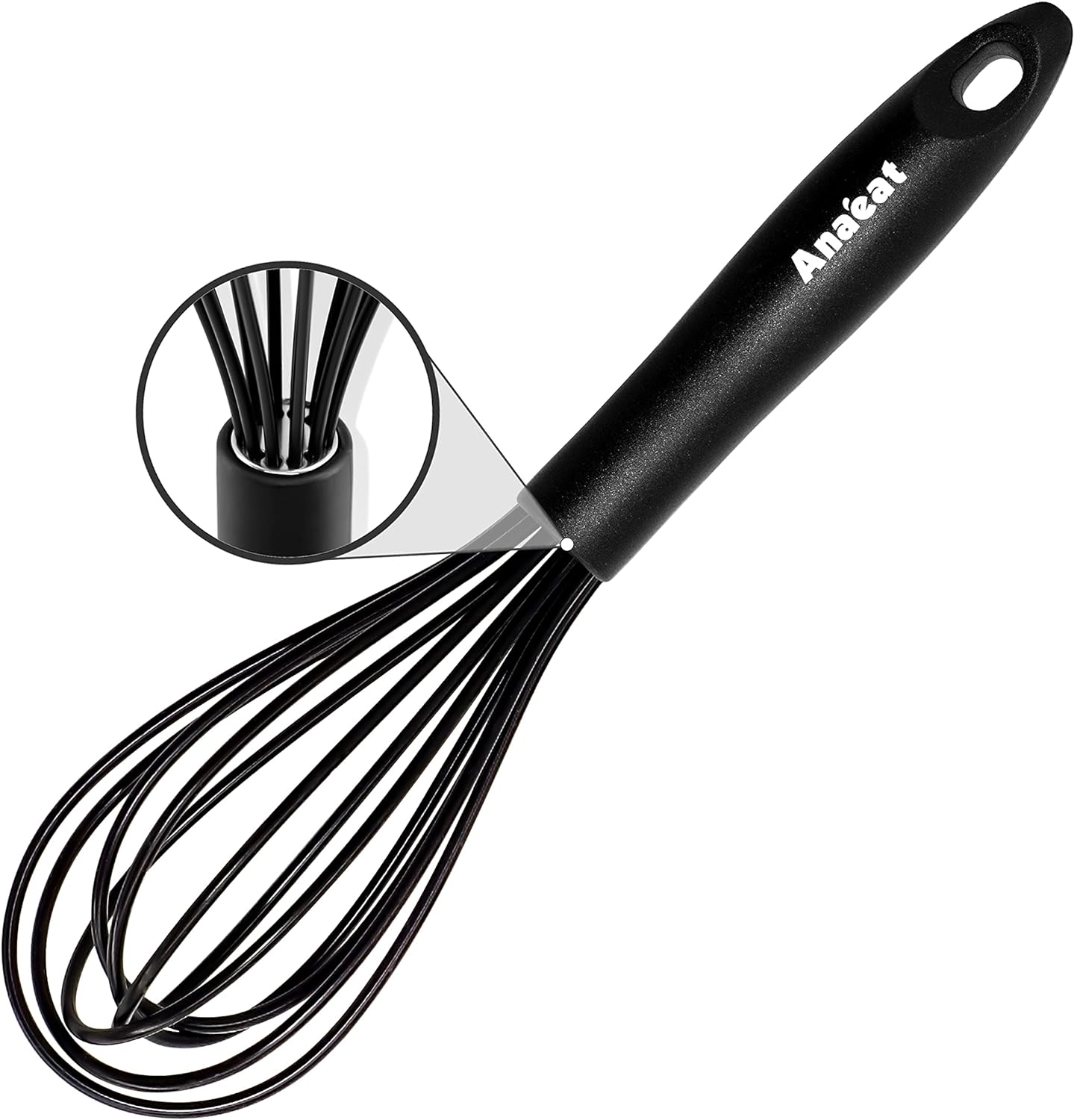 Anaeat 8.5" Silicone Balloon Whisk, Perfect for Non-Stick Cookware, Milk and Egg Beater Blender, Heat Resistant Kitchen Whisks for Whisking, Cooking, Baking, Beating, Frothing & Stirring (Black)