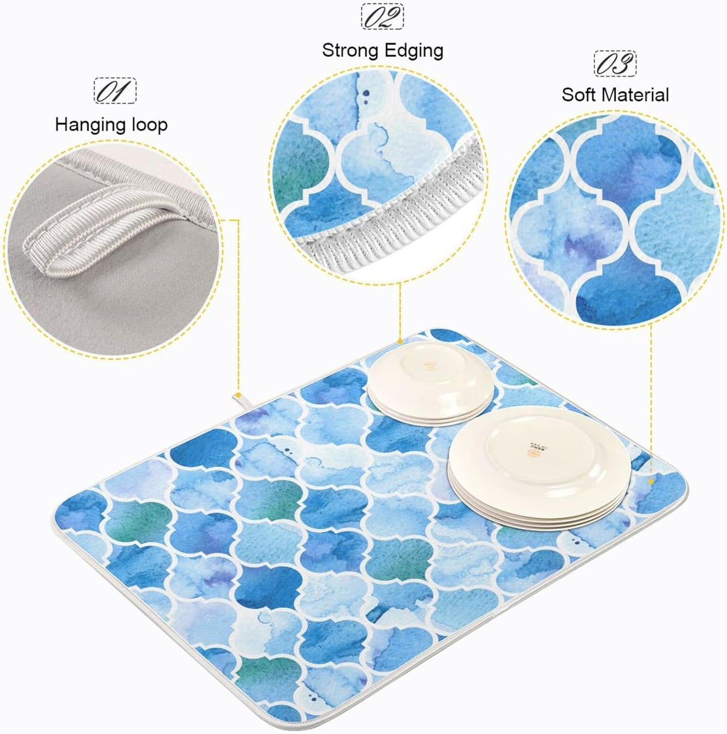 senya Super Absorbent Dish Drying Mat, Microfiber Fast-Drying Dish Mat, 24' x 18', Kitchen Dish Drying Pad, Watercolour Moroccan Background, 18x24in, (g295080316p523c558s1114)