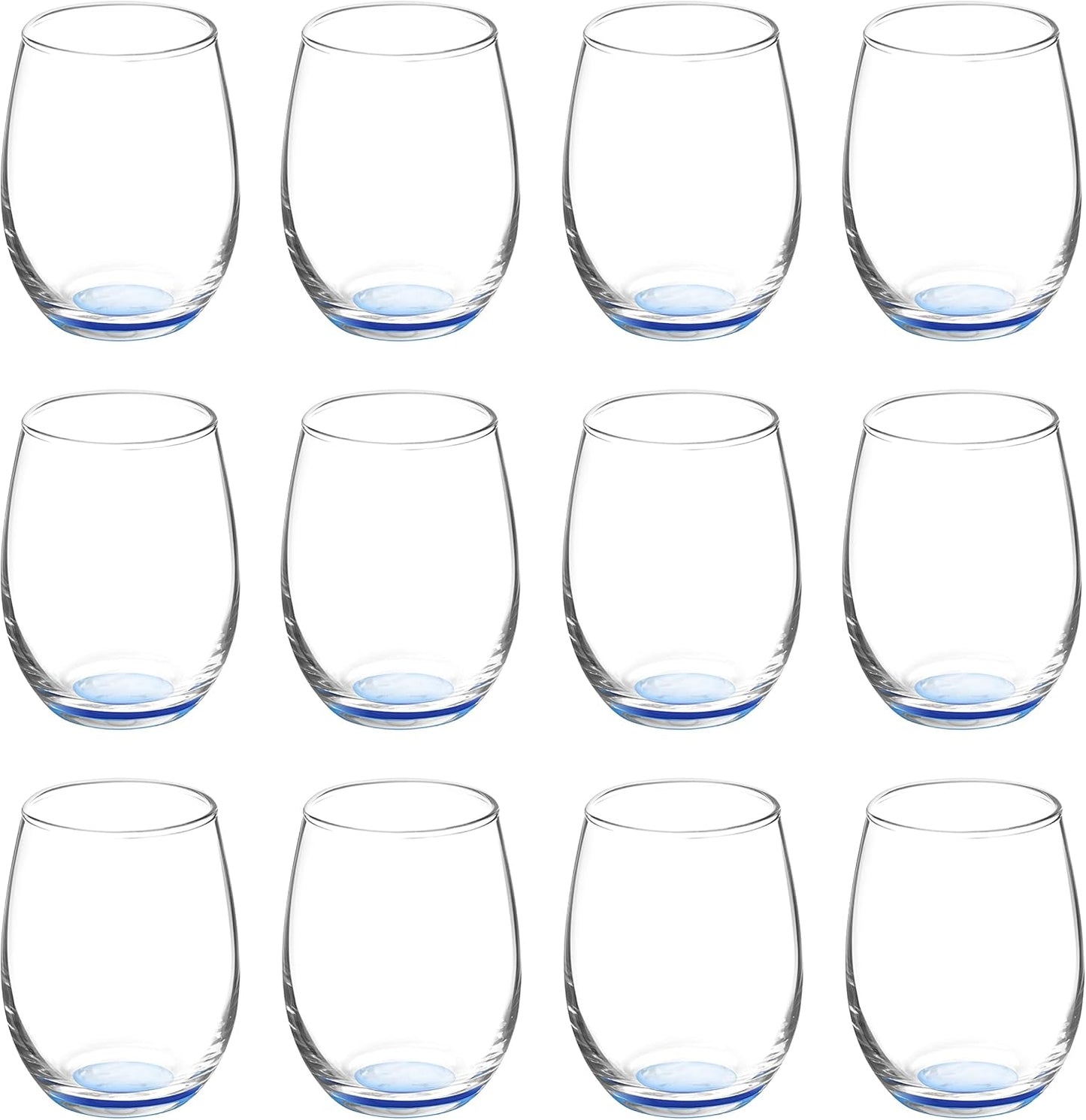 DISCOUNT PROMOS Stemless Wine Glasses by ARC 5.5 oz. Set of 12, Bulk Pack - Perfect for Hotel, Bar, Restaurant or Lounge - Blue
