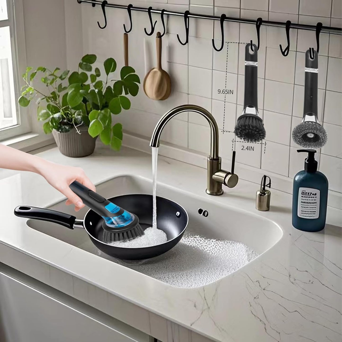 Kitchenware Cleaning Brush, Soap Cleaning Brush, Long Handle, No Dirty Hands, Cleans Kitchen Kitchen Utensils, Cutlery, Sinks, Cookware, Countertops, 2-Pack