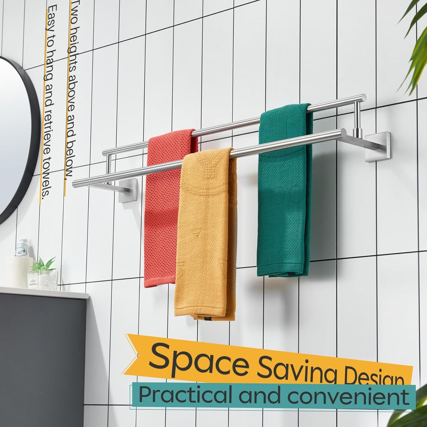 KOKOSIRI Bath Towel Holders Brushed Nickel Bathroom Rack 32-Inch Double Towel Bars Overlength Kitchen Rails Stainless Steel B5009BR-L32