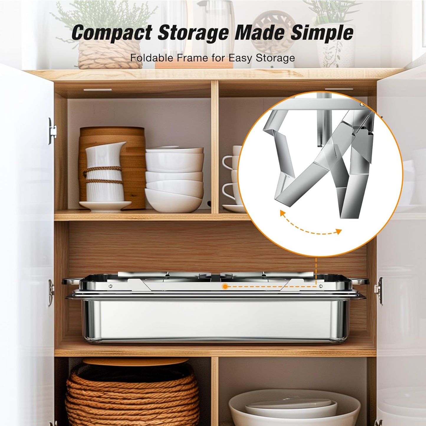 Chafing Dishes for Buffet with Glass Lid (9QT, 2Pack) - Food-Grade Stainless Steel, Rolled Edge Design, Foldable Frame, Lid Holder, Buffet Servers and Warmers Parties, Catering, Weddings