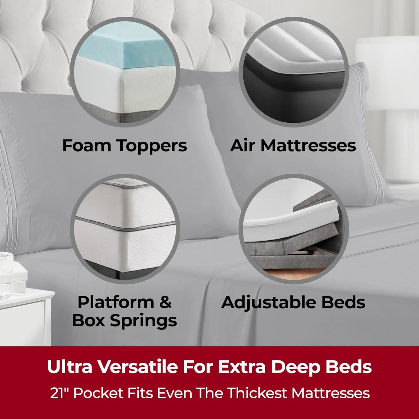 Mellanni Extra Deep Split King Sheets - 5 PC Iconic Collection Bedding - Hotel Luxury, Ultra Soft, Cooling Bed Sheets - Wrinkle, Fade, Stain Resistant (Split King, Gray)