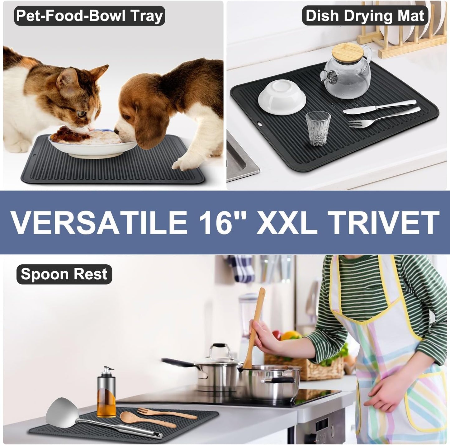 Walfos XXL Silicone Trivet 16" and Large 12" and Round & Square 7", Trivets for Hot Pots and Pans, Heat Resistant Pot Holders Hot Pads for Quartz Countertops, 7 Pack