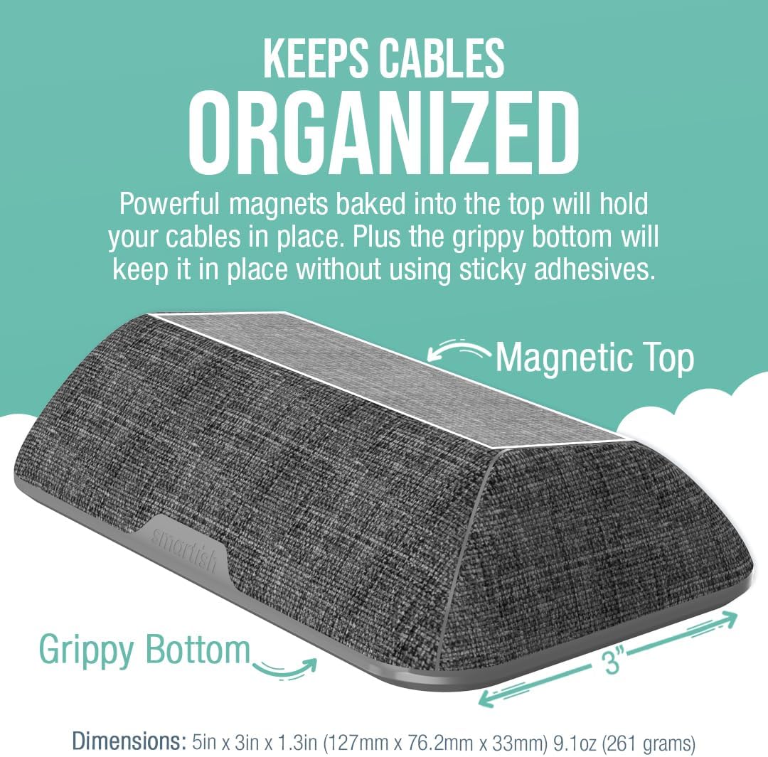 Smartish® Magnetic Cord Holder - Bigger Cable Wrangler Organizer with Magnet Clips for Charger Management on Desktop, Nightstand, or Side Table - Holds 6+ Cables - No. 2 Pencil Gray