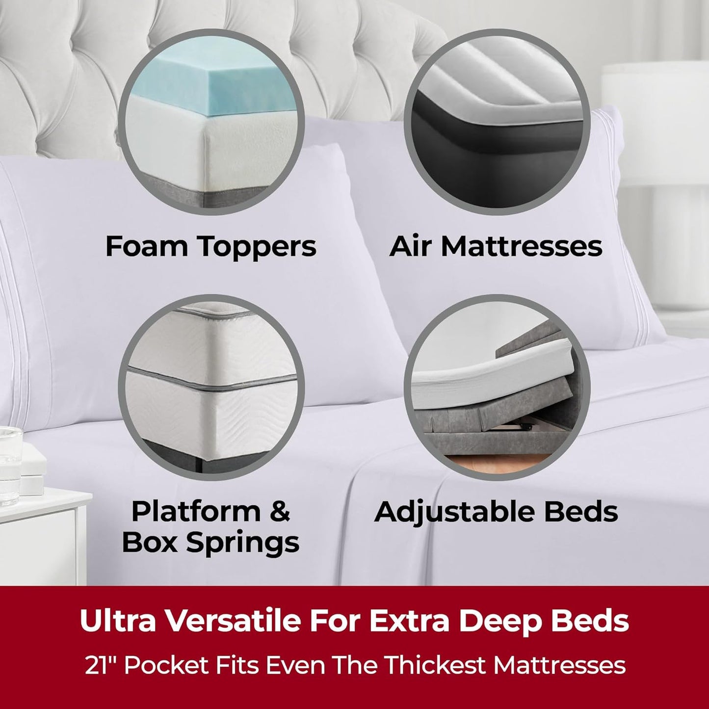 Mellanni Extra Deep Split King Sheets - 5 PC Iconic Collection Bedding - Hotel Luxury, Ultra Soft, Cooling Bed Sheets - Wrinkle, Fade, Stain Resistant (Split King, Lavender)