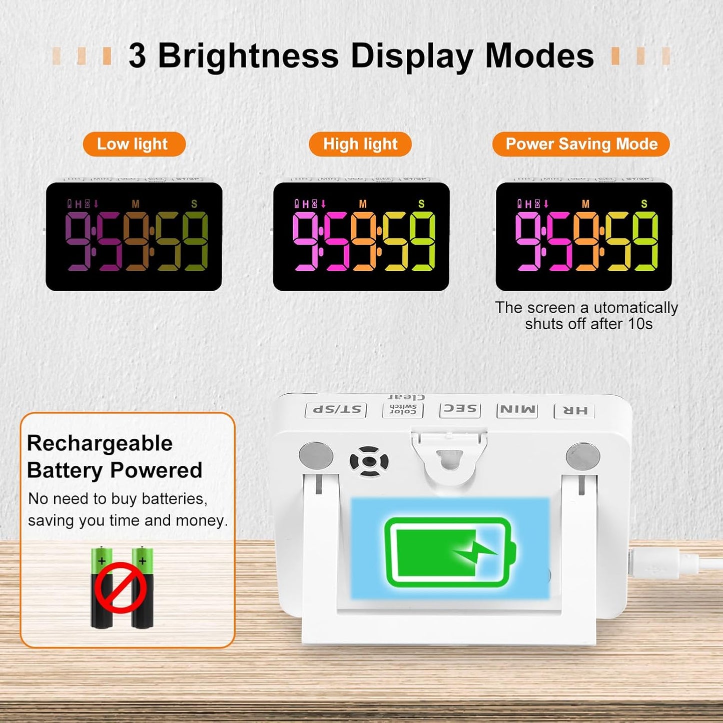 Kitchen Digital Timer, Count Down Up, Rechargeable, Vibration Mode Adjustable Volume and Brightness LED Display, Time Management Cook, Desk, Kids Adults Study Teaching, Kitchen Gadgets