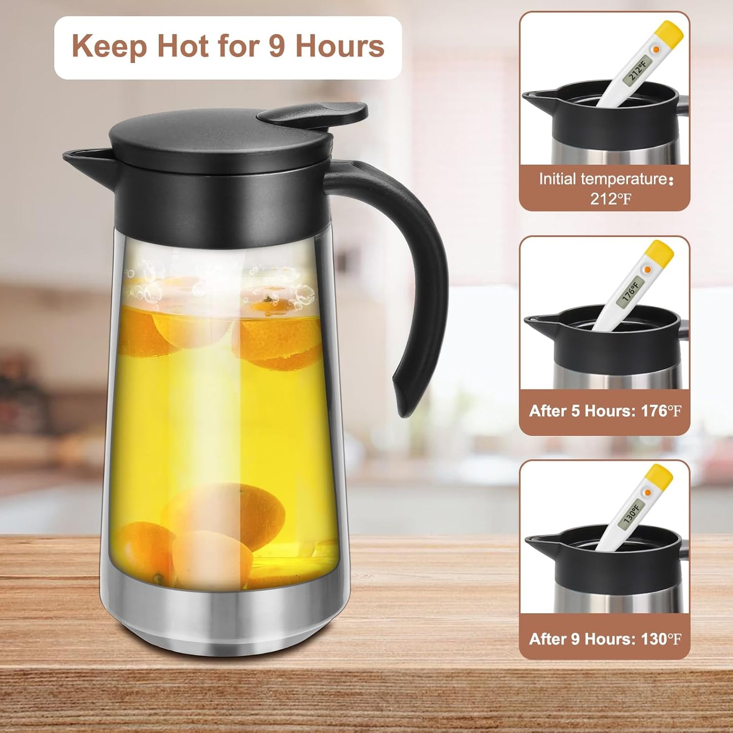28oz Coffee Carafe Airpot Insulated Coffee Urn Stainless Steel Vacuum Thermal Pot Flask for Coffee, Hot Water, Tea, Hot Beverage - Keep 9 Hours Hot, 18 Hours Cold (2 Pack Silver)