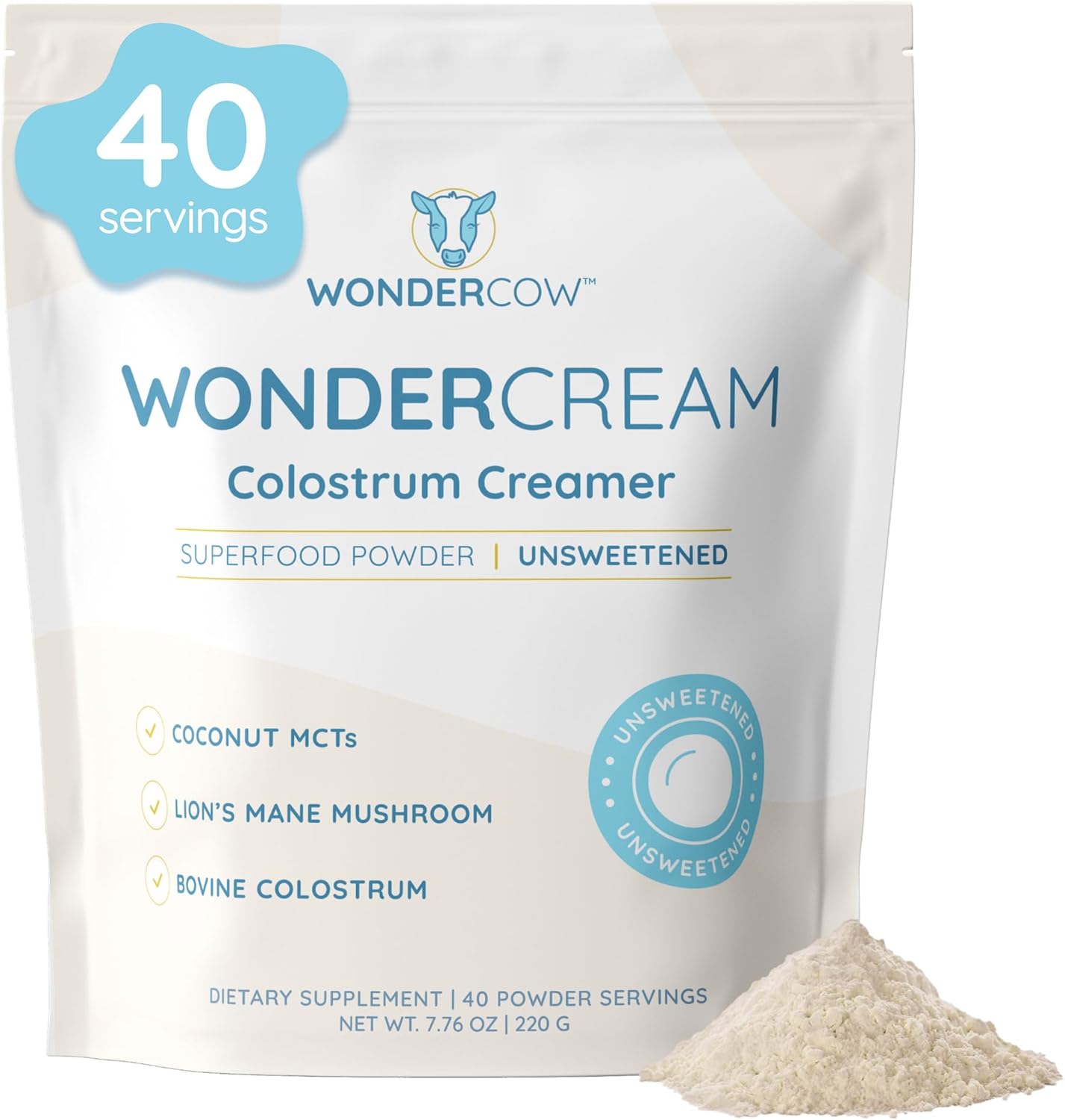 Bovine Colostrum Superfood Creamer Supplement Powder w/Organic Lions Mane Mushroom & Coconut Milk Powder MCTs | Functional Sugar Free Keto Coffee, Smoothie & Drink Mix Unsweetened
