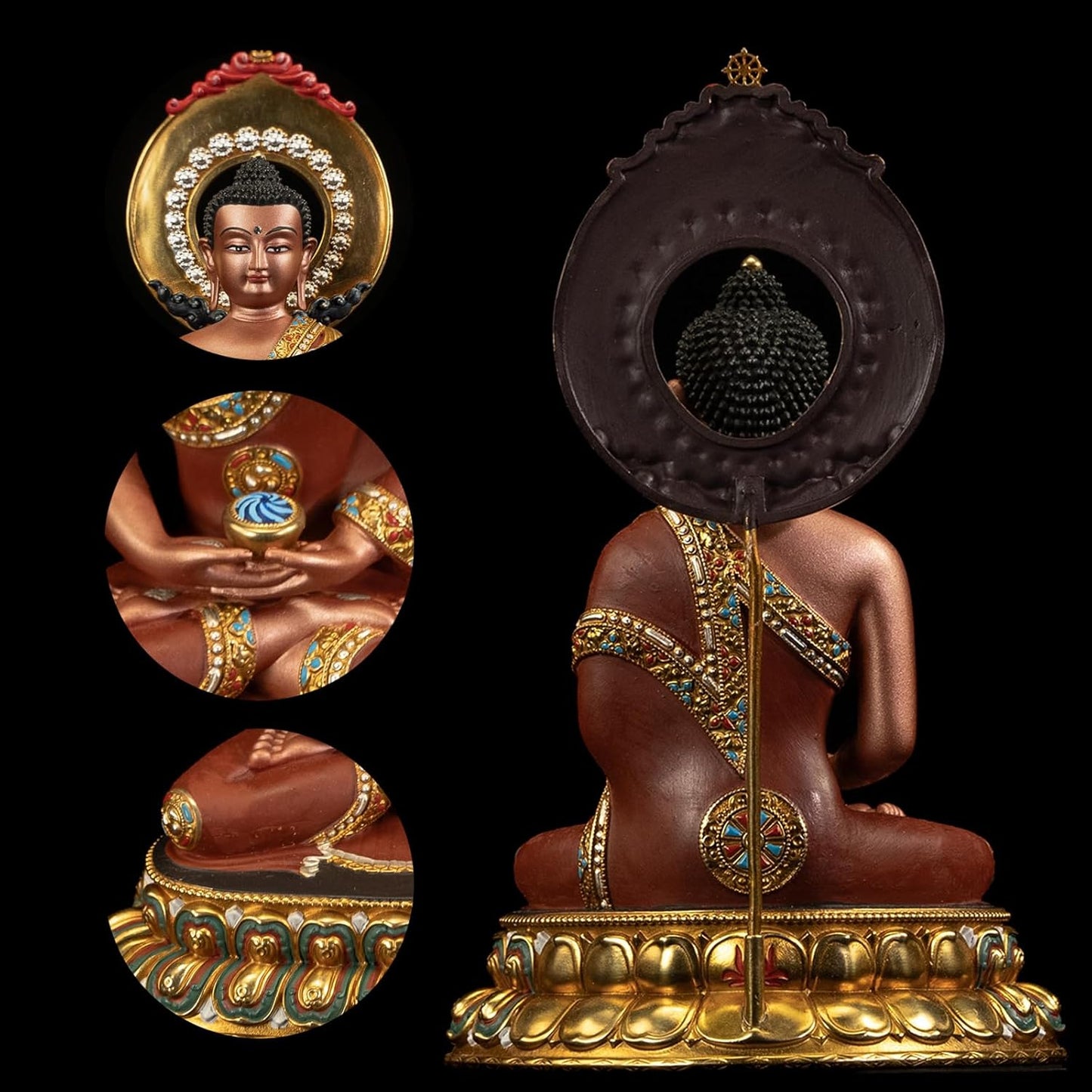 Buddha Statue Indoor, Handmade Tibetan Buddhism Copper Decoration, Hand-Painted Buddhist Budda, Hinduism Nepalese Craft Meditation(5.51", Amitabha)