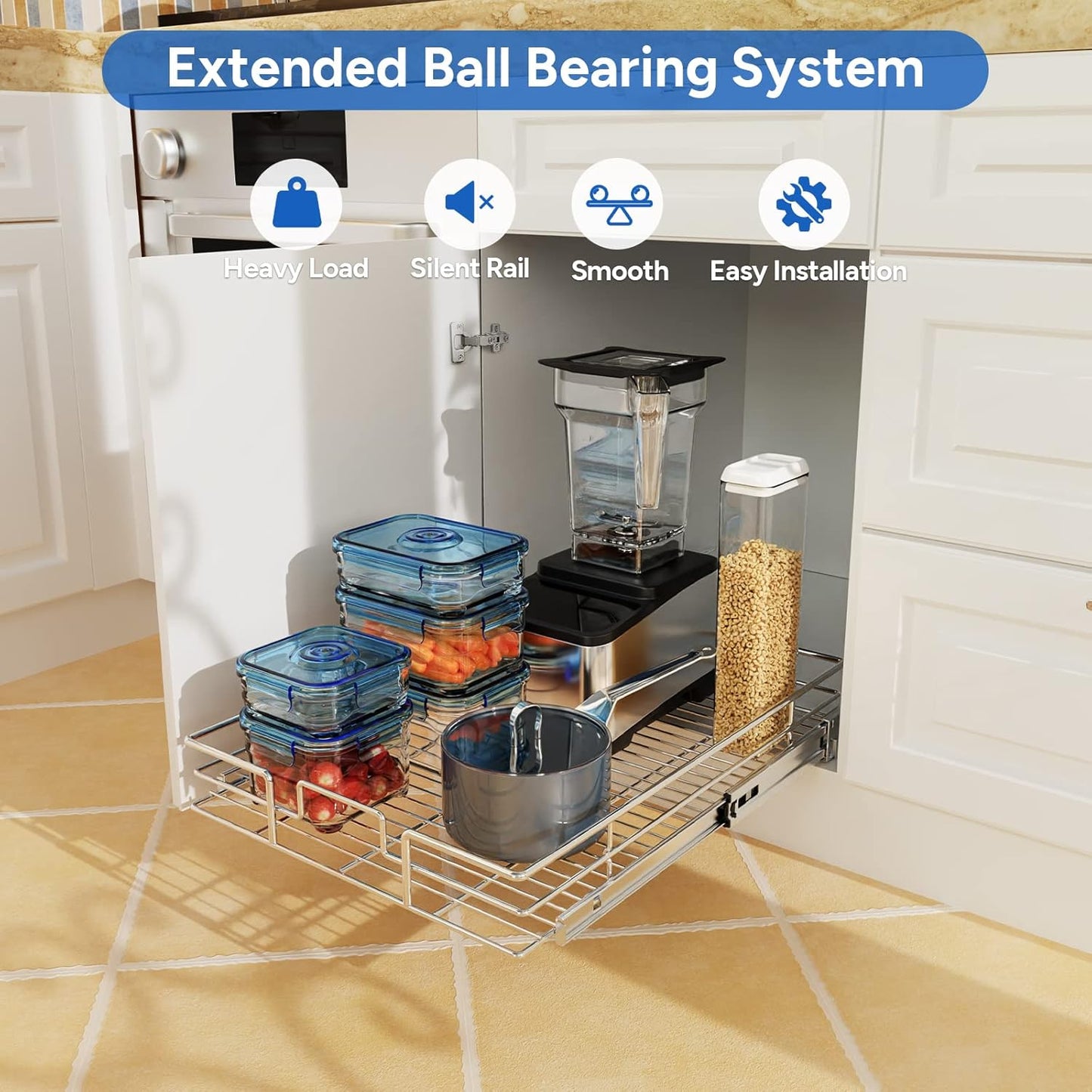 ROOMTEC Pull Out Cabinet Organizer, Cabinet Pull Out Shelves 12½" W x 21½" D, Heavy Duty Cabinet Drawers Slide Out Kitchen Cabinet Organizers Storage Shelf