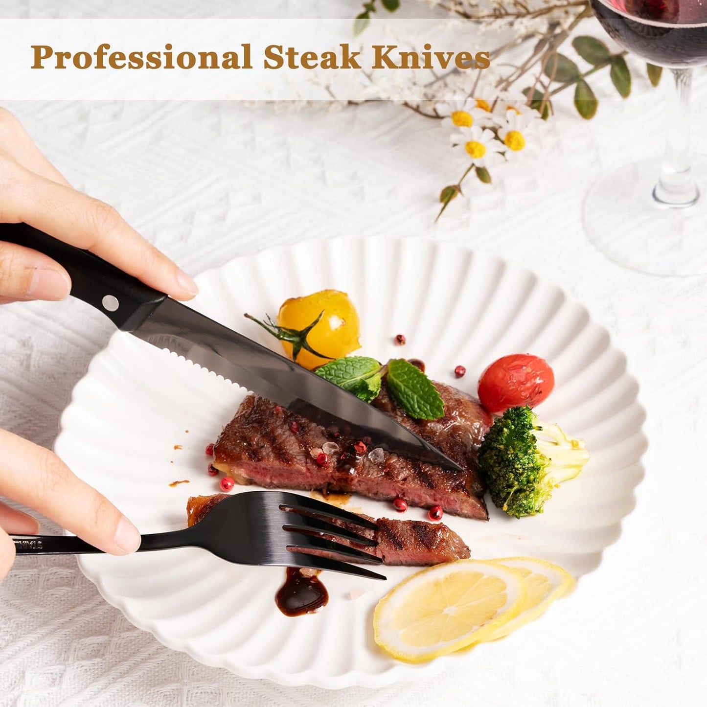 Astercook Silverware Set 48-Piece Black Flatware Set with Steak Knives Food-Grade Stainless Steel Cutlery Set for 8 Mirror Polished Utensils Set Include Spoons and Forks for Home Kitchen Restaurant