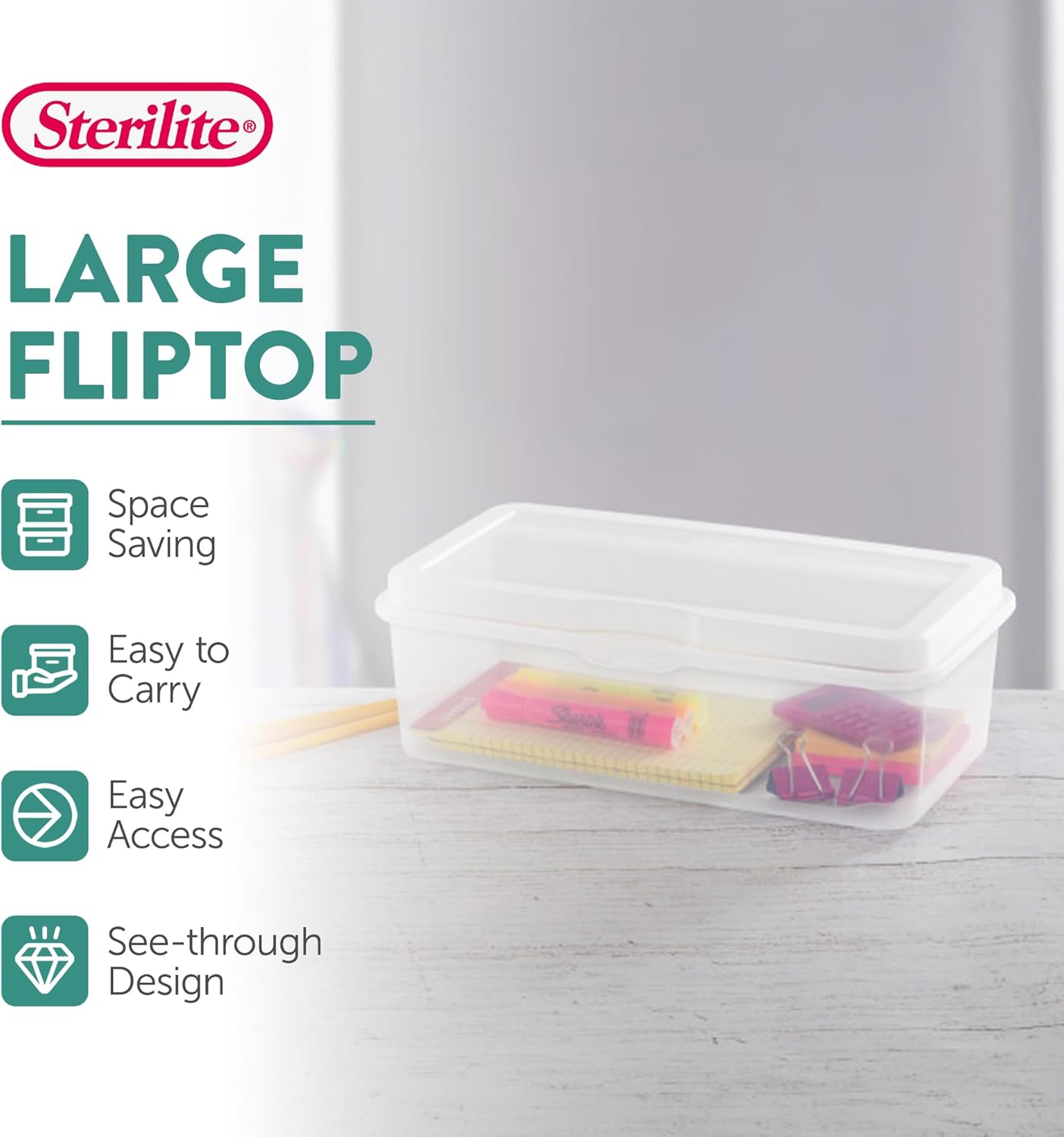 Sterilite 18-Pack FlipTop Stackable Rectangular Storage Bin with Hinging Lid, Clear