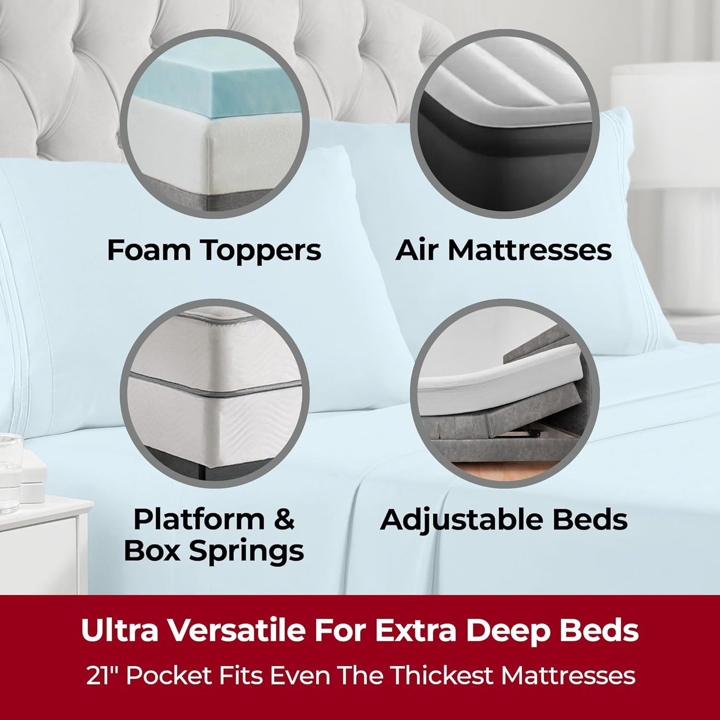 Mellanni Extra Deep Split King Sheets - 5 PC Iconic Collection Bedding - Hotel Luxury, Ultra Soft, Cooling Bed Sheets - Wrinkle, Fade, Stain Resistant (Split King, Aqua)