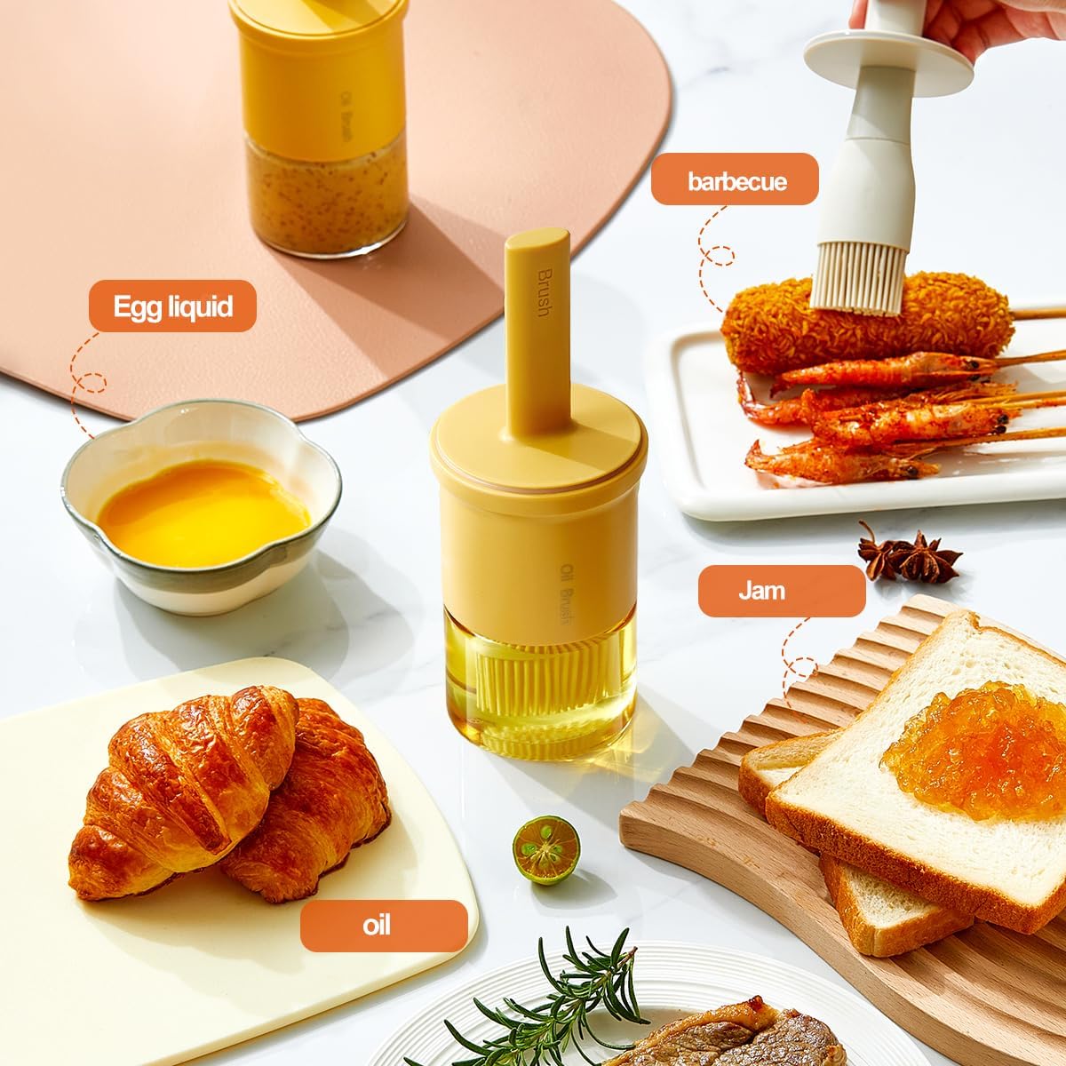Glass Oil Dispenser with Heat Resistant Brush,Oil Dispenser Bottle with Silicone Pastry Brush for Kitchen,Cooking Vinegar and Sauce BBQ Grill Frying (Oil Dispenser-Yellow)