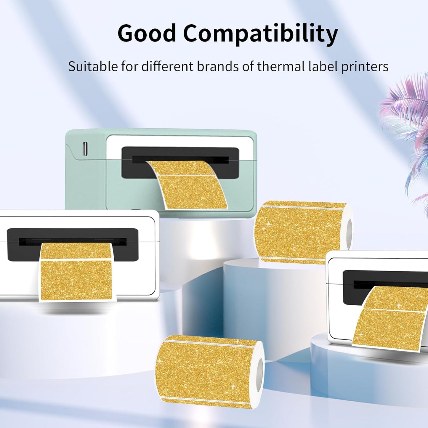 3x2 Inch Holographic Thermal Labels, Shiny Gold Thermal Sticker Labels, Rainbow Glitter Stickers for Price, Barcode, Mailing, Name, DIY Custom Logo Design, 200 pcs/1 Roll