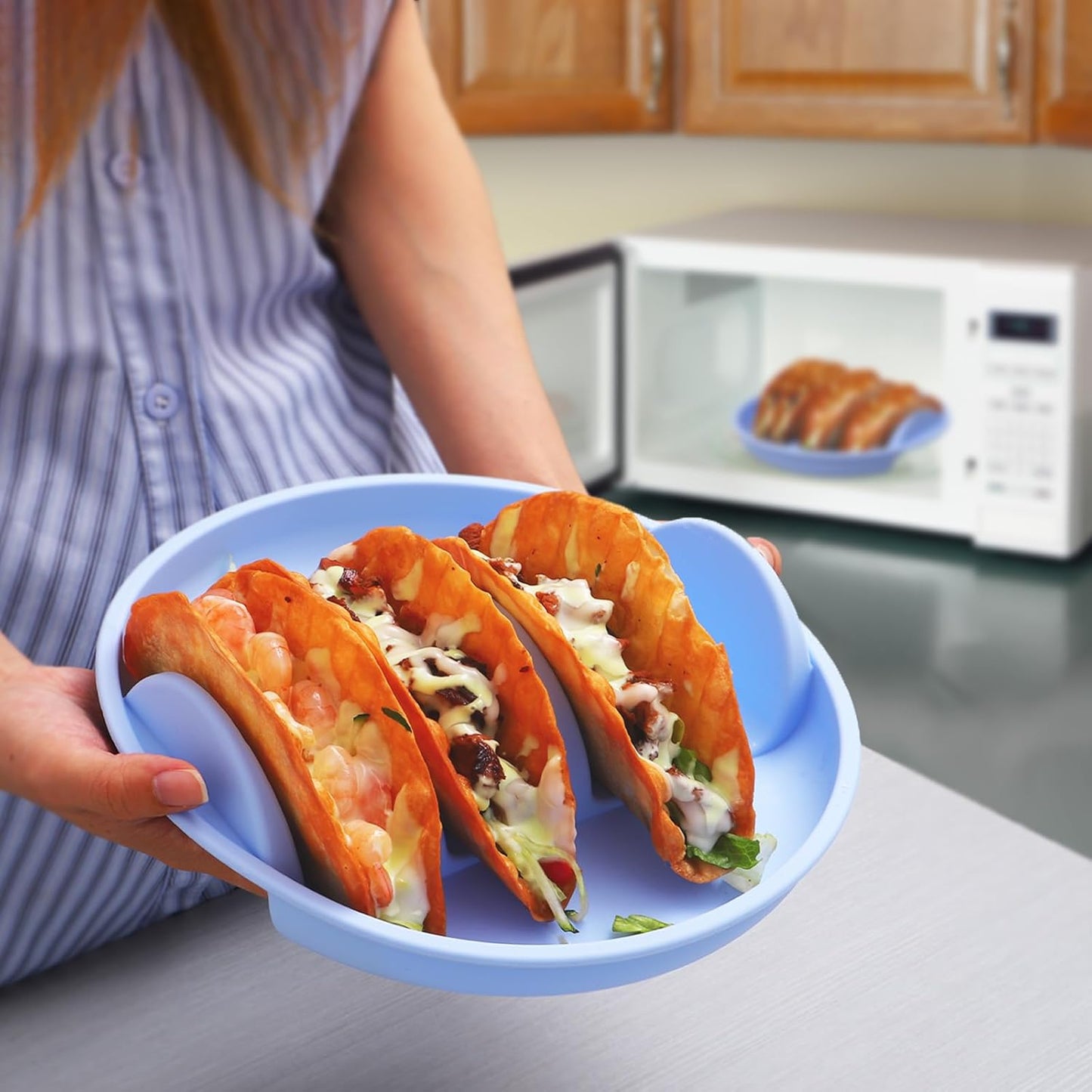 Taco Holder & Plates, Silicone Taco Plates with Dividers, 4 Tacodillo Shell Trotilla Holding Serving, Taco Tuesday Party Taco Holders, Pack of 2