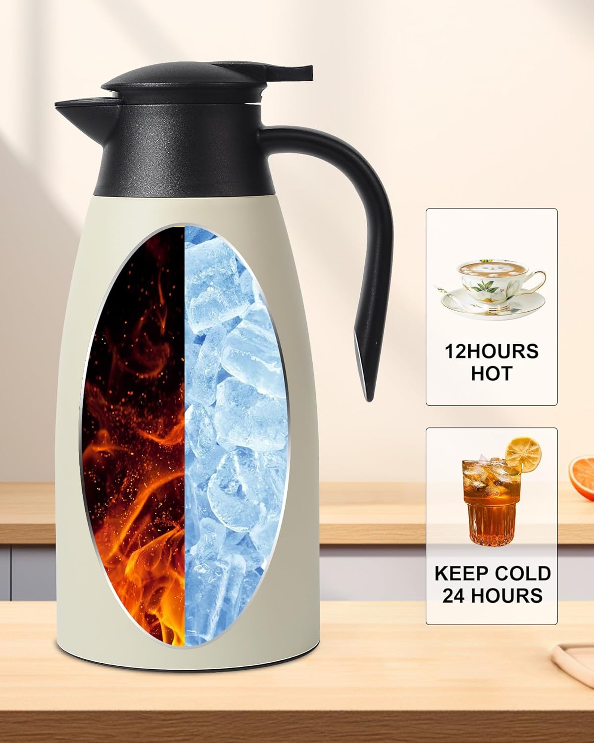 70 Oz Stainless Steel Coffee Carafe, Keeps Hot Beverages for 12 Hours, Double Walled Vacuum Insulated Carafe (White)