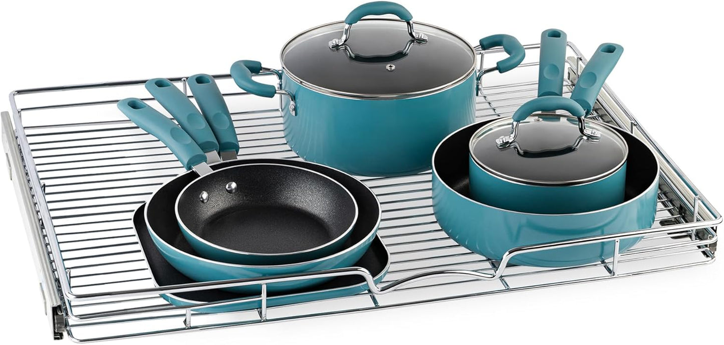 HOLDN’ STORAGE Pull Out Cabinet Organizer, Heavy Duty Caddy w/Lifetime Limited Warranty -30”W x 21”D - Requires At Least 31-1/4” Cabinet Opening, Steel Metal Cabinet Drawers Slide Out, Chrome