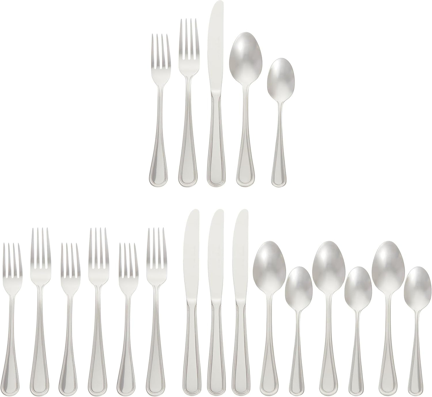 Amazon Basics Silverware Set, Stainless Steel Flatware, Dishwasher Safe, Service for 4, 20-Piece Forks and Spoons, Crown Edge