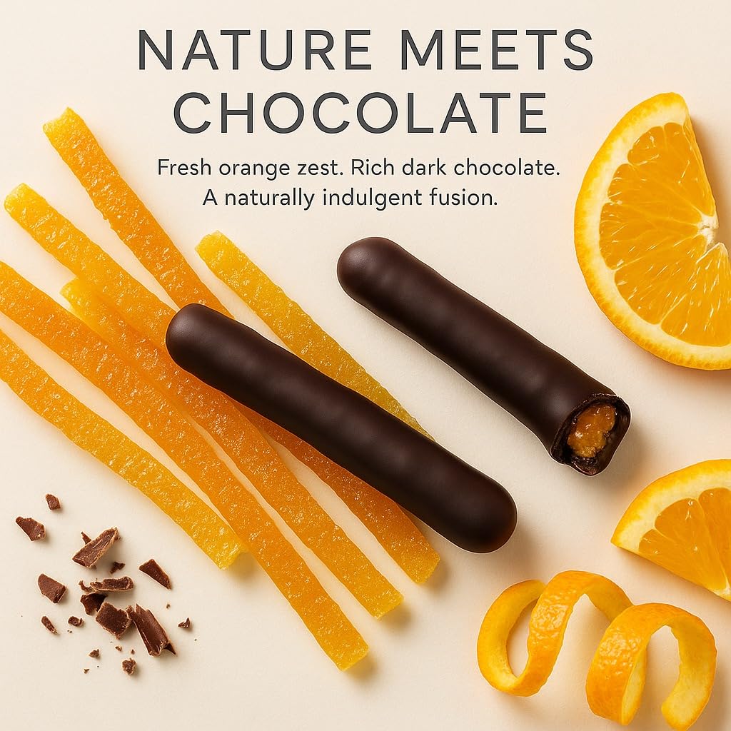 Andy Anand Chocolatier Chocolate Covered Orange Peel Bars Infused Fresh Oranges Zest, Handcrafted Dark Chocolate_Orange Sticks, Gourmet Chocolate Truffles Gift Box (24 Pcs, 1lb)