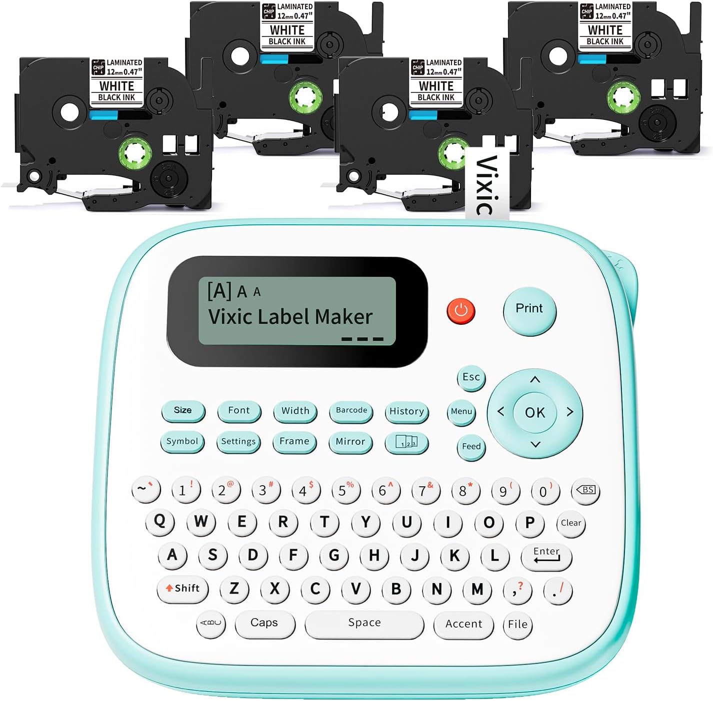 Label Maker, D210S Label Maker Machine with 4 Laminated Tapes, 12mm Labeler Labelmaker with QWERTY Keyboard, Print Different Fonts Frame Barcode for Home Office School, Green