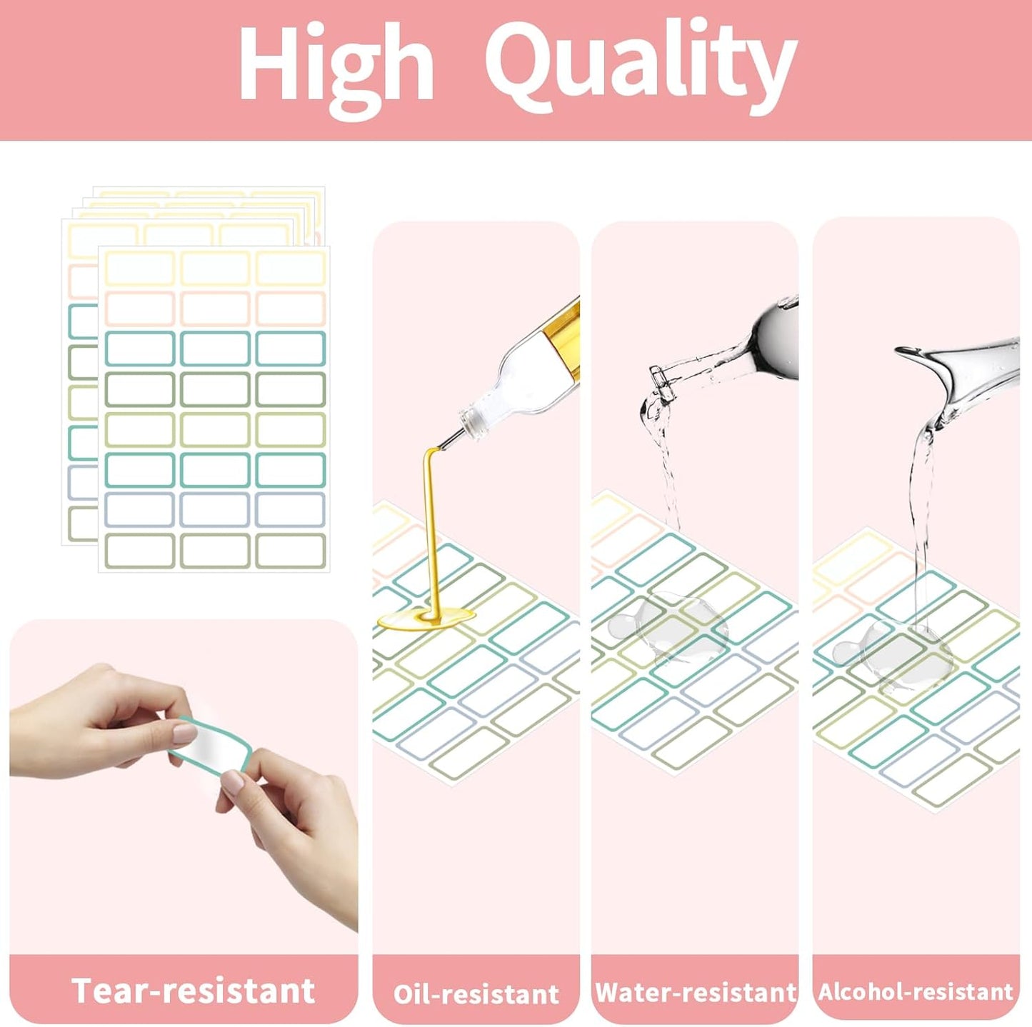 STARLIBOO Removable Labels, Removable Colored Labels Stickers, Self-Adhesive Rectangular Stickers Water/Oil/Tear Resistant for Food Containers/Classroom/Storage (8 Colors, 360 Labels)