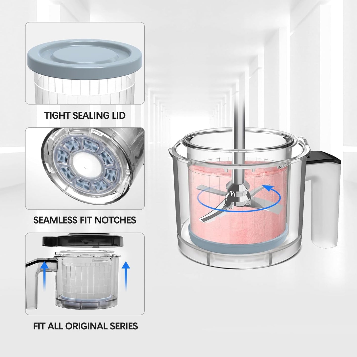 Containers Replacement for Ninja Creami Pints and Lids - 4 Pack, 16oz Cups Compatible with NC301 NC300 NC299AMZ NC290 Series Ice Cream Maker, Airtight Anti-slip