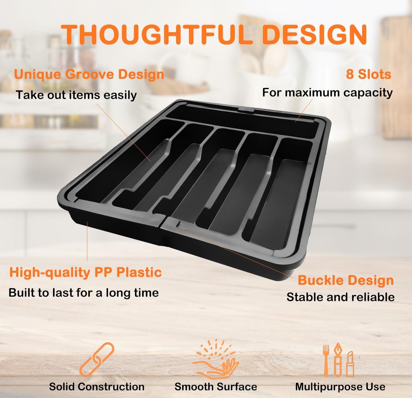 Silverware Drawer Organizer - Expandable Deep Utensil Organizer for Kitchen Drawers(13"-22.4" x 15", Black)
