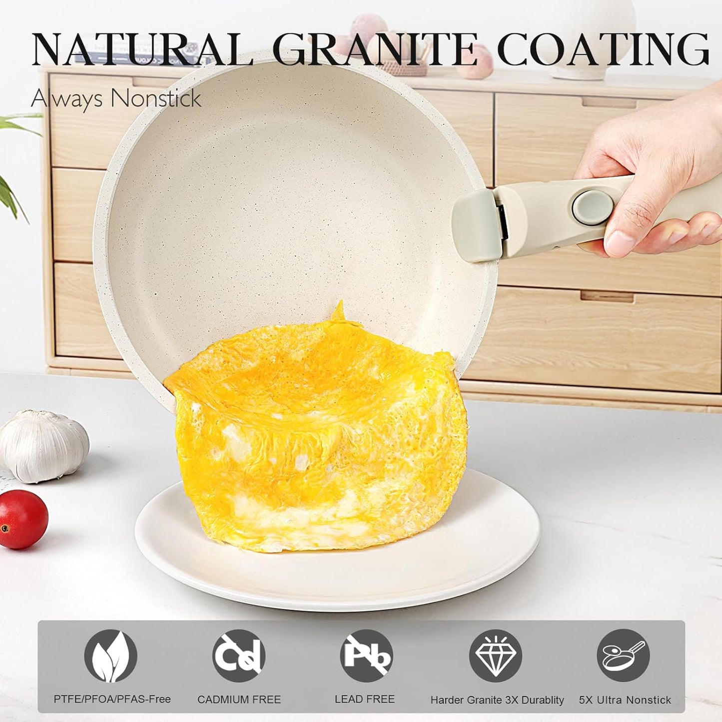 GiPP 5Pcs Pots and Pans Set Non Stick, Cookware Sets Nonstick Detachable Handle, Induction Kitchen Set Removable Handle, RV Cookware set, Oven Safe