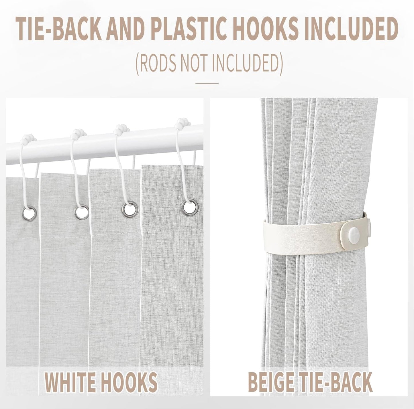 Vatge Door Curtains for Doorways, Accordion Style Curtain for Closet Doors, Temporary Doors for A Room Privacy, 1 Panel with Tieback, W52 x L78, Stone White