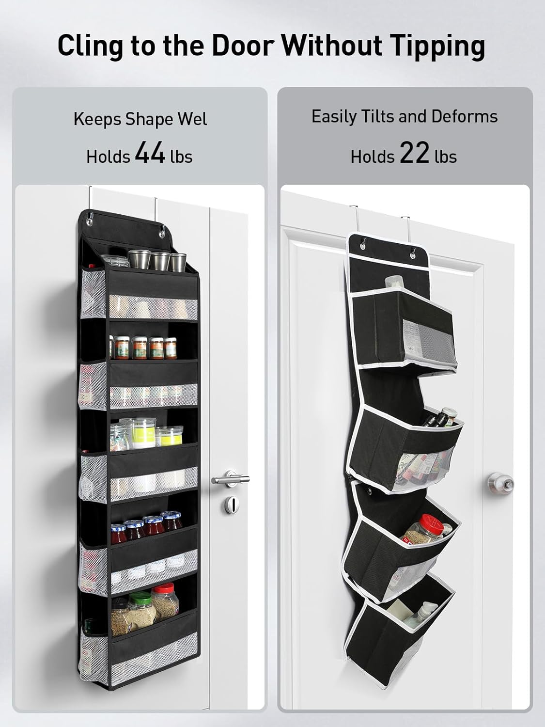 Yecaye 1 Pc Over the Door Organizer with 5 Bins 10 Side Pockets, 44lbs Load Hanging Bathroom and Bedroom Organizer, behind the Door Hanging Organizers for Nursery Newborn Baby Essential Stuff Black