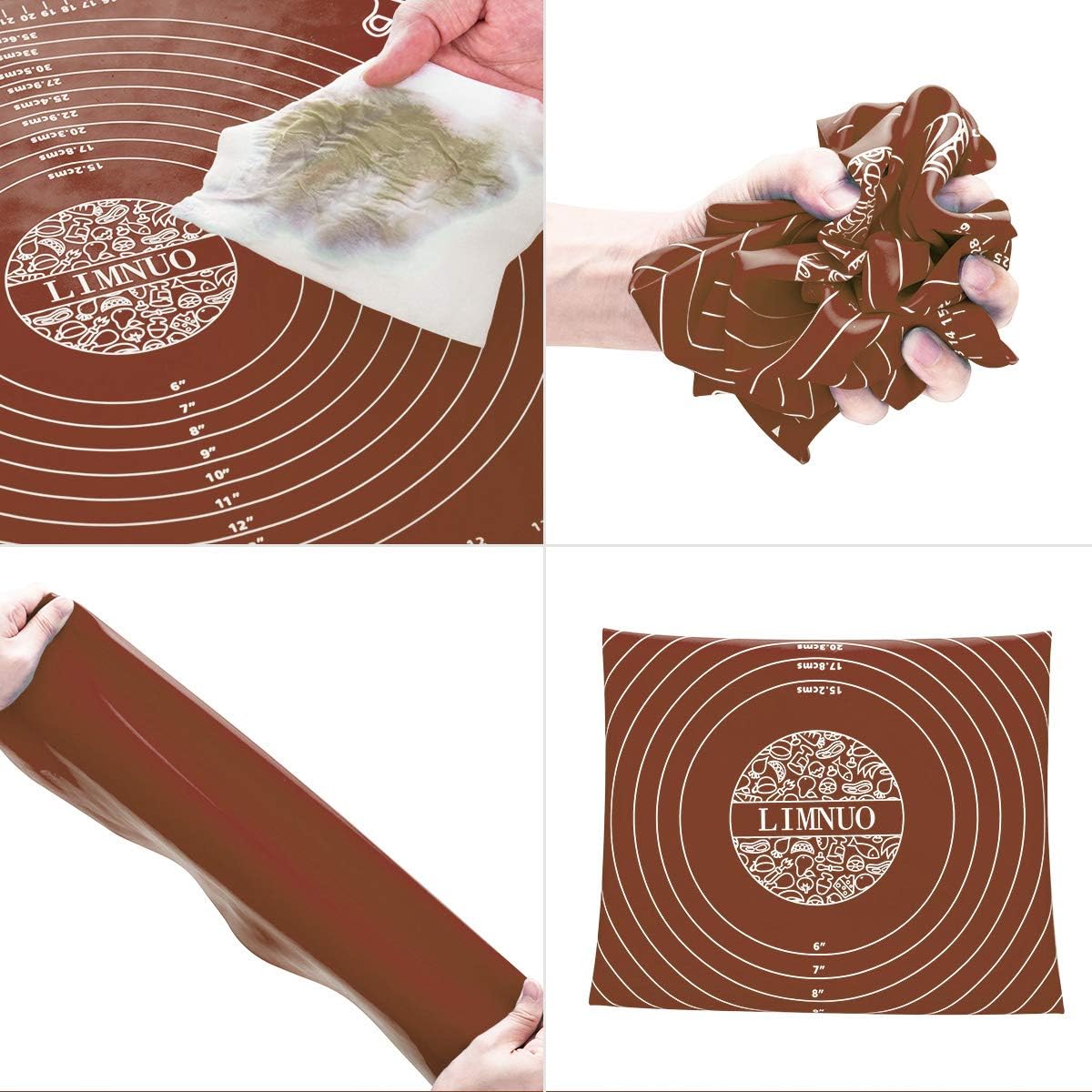 LIMNUO Silicone Baking Mat, Extra Thick Large Non Stick Pastry Mat Sheet for Dough Pie Crust Rolling Mats (Brown, L-16''(W)*24''(L))