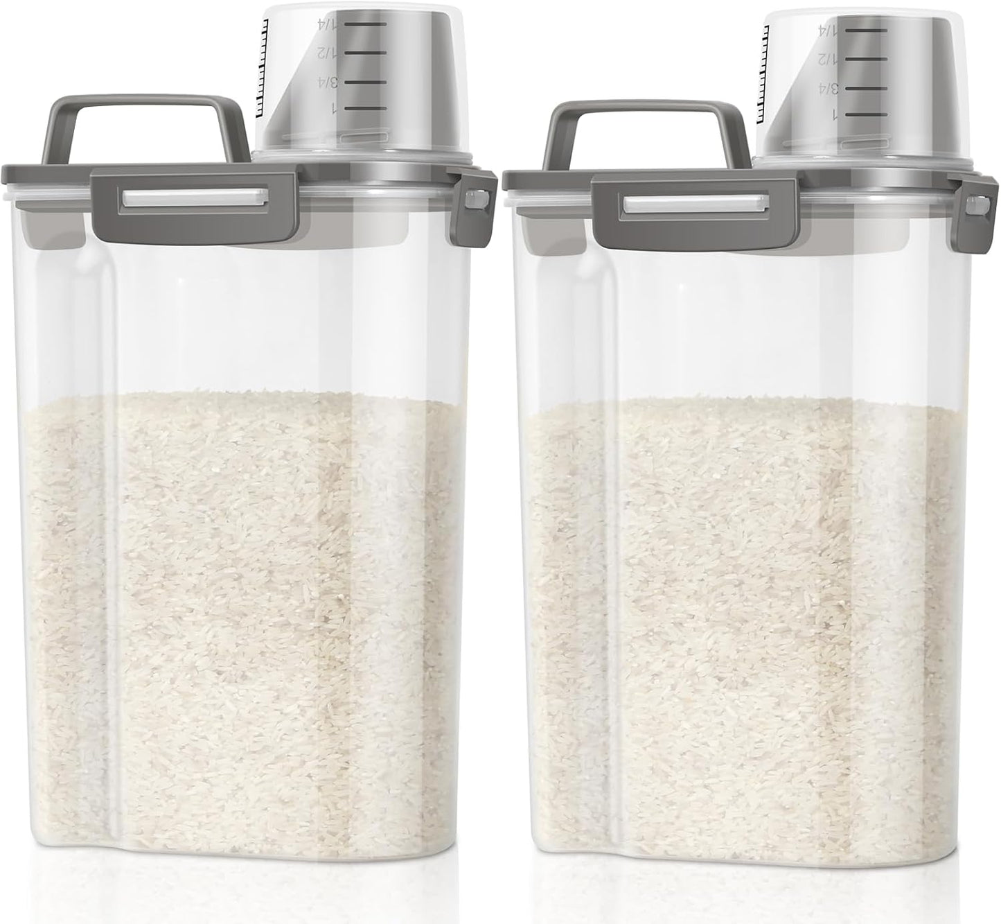 TBMax Rice Container Cereal Storage Container 2 Pack 5 Lbs, Kitchen Pantry Dry Food Storage Holder with Easy-Pouring Spout & Handy Cup, Small Pet Dog Cat Food Dispenser for Daily Feeding -Grey