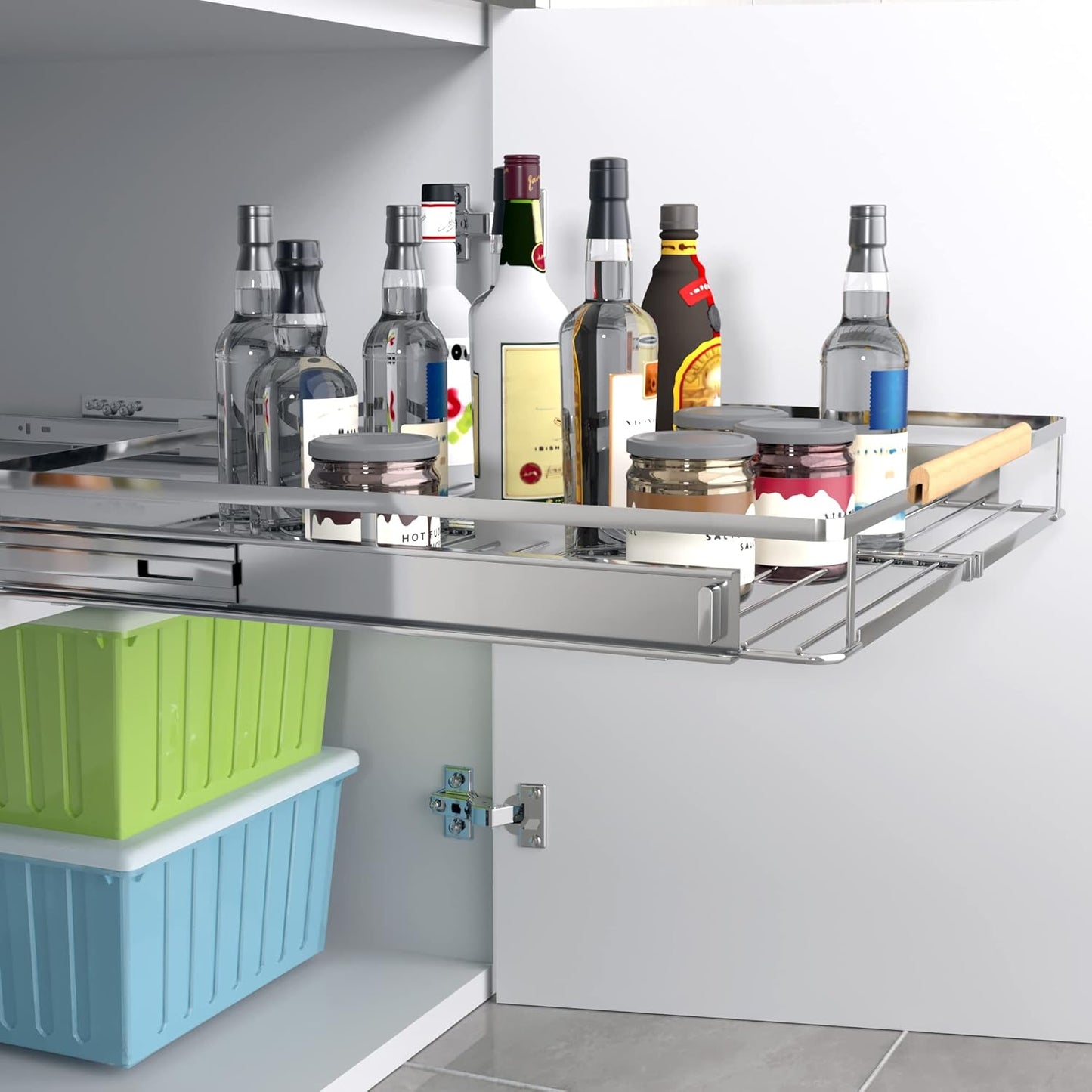 Expandable Pull Out Cabinet Organizer,12.2~17.9"W x 22.5"D Heavy Duty Slide Out Shelves Adjustable Height Cabinet Pull Out Shelves,Expandable Width Spice Rack Organizer for Kitchen Cabinet