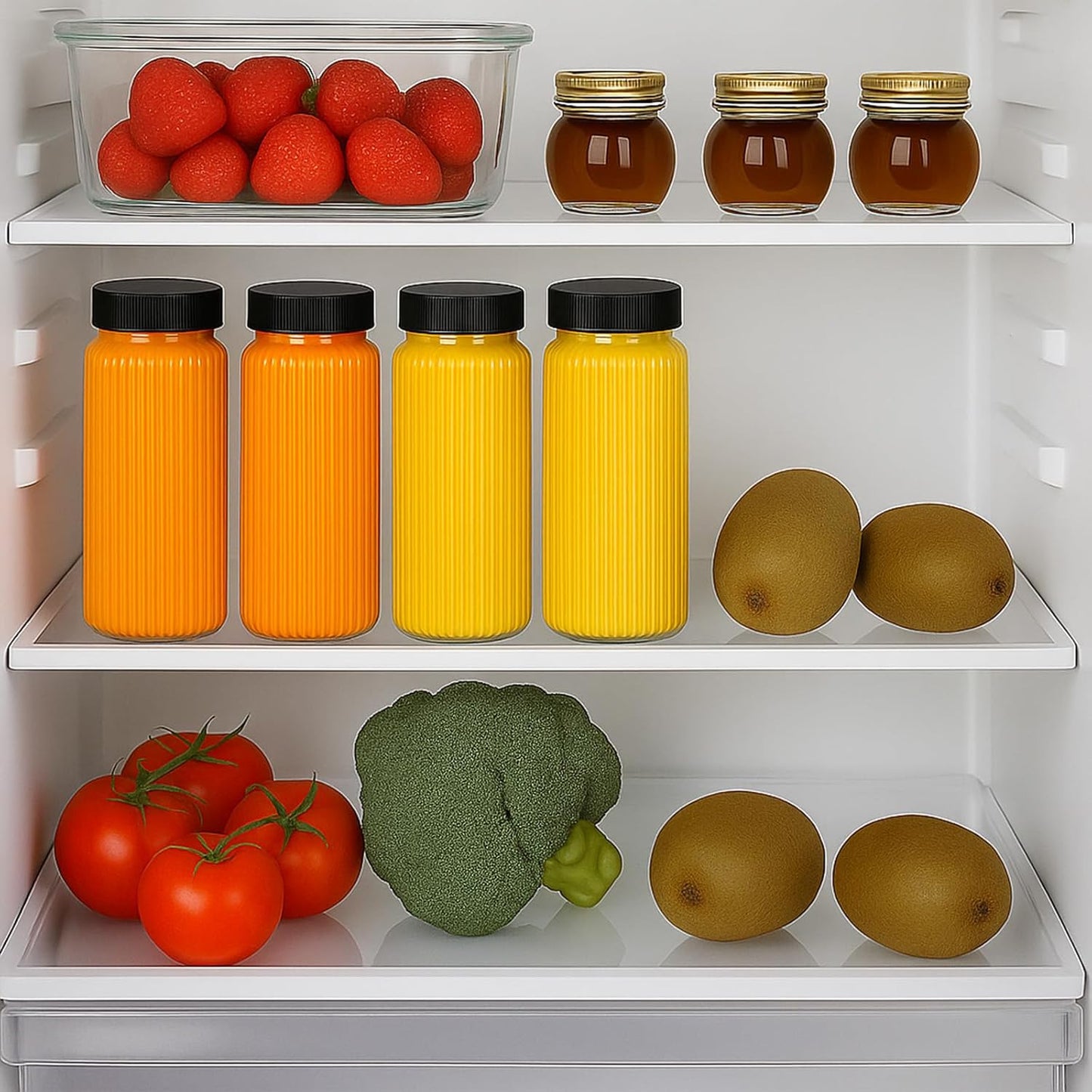 Ruckae 16oz 10 Pack Juice Bottles, Stripe Glass Bottles Juicing with Lids, Smoothie Cup Lids and Straws, Water Bottle Mason Jar Drinking Glasses for Juicing, Smoothies, Kombucha