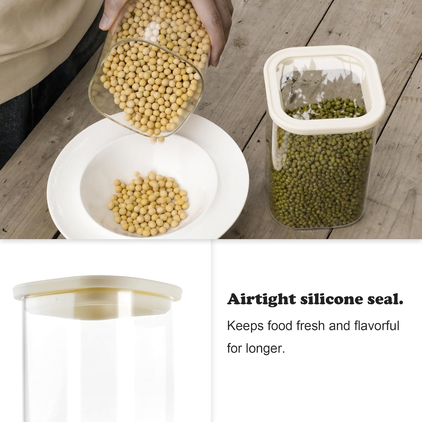 12pcs Square Glass Pantry Storage Containers with See Through Lids Kitchen Jars Sets for Cereal, Chips Refrigerator Safe, Professional Glass Canisters, Patent Approved (12PCS/MIX)