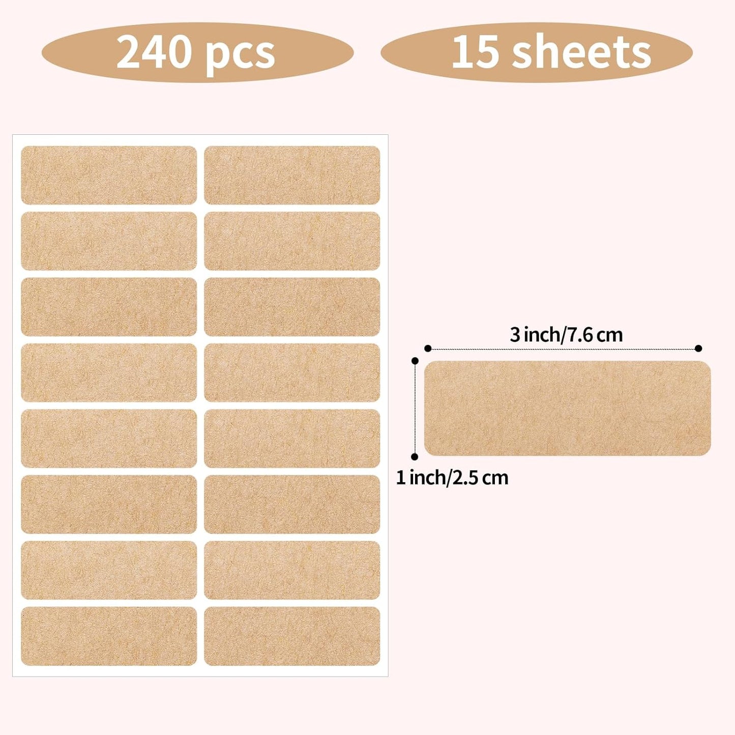 Removable Kraft Label Stickers- Writable Gift Tag Stickers Labels, Self-Adhesive Brown Kraft Label for Essential Oil Bottle, Jars, Food Storage or Gift Decoration-240 PCS