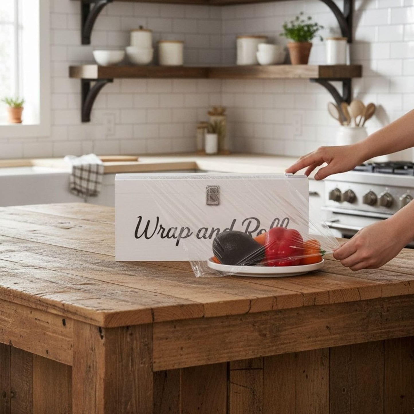 Plastic Wrap Dispenser with Cutter– Fits 12" 3000ft Costco Wrap, Foil, Cling, Wax Paper for Kitchen, Restaurant