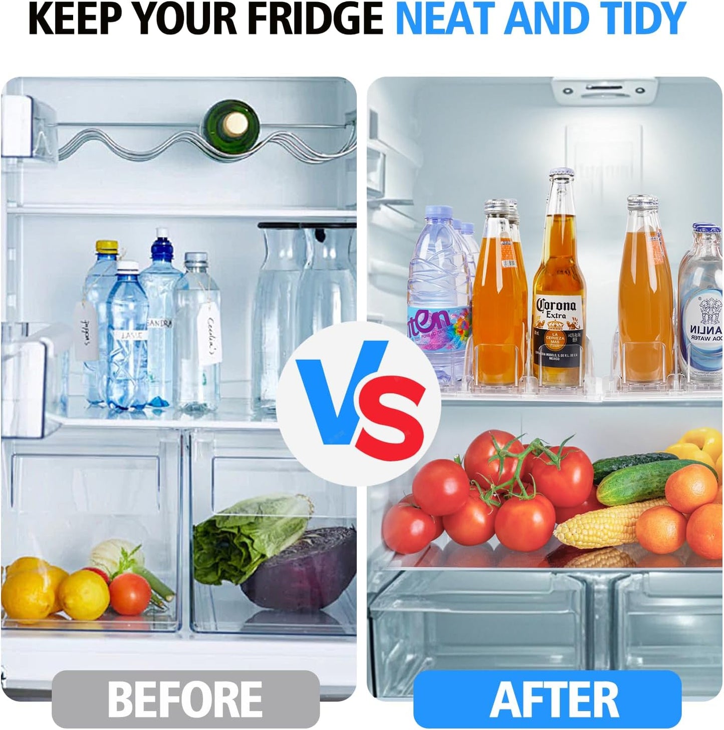 SOLY Drink Organizer for Fridge,Fridge Drink Dispenser for Fridge Automatic Pusher Glide,For Refrigerator Organizing Holds up to 14.96" D, Adjustable for 6-20oz (4 Row)