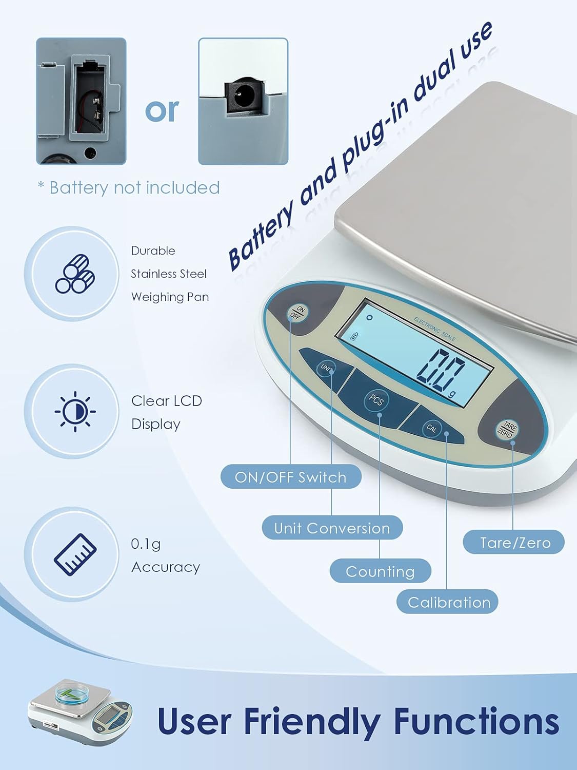 CGOLDENWALL Lab Scale 5kgx0.1g Digital Precision Scale Electronic Balance Laboratory Weighing Industrial Scale Kitchen Counting Scale Scientific Scale Calibrated (5kg, 0.1g)