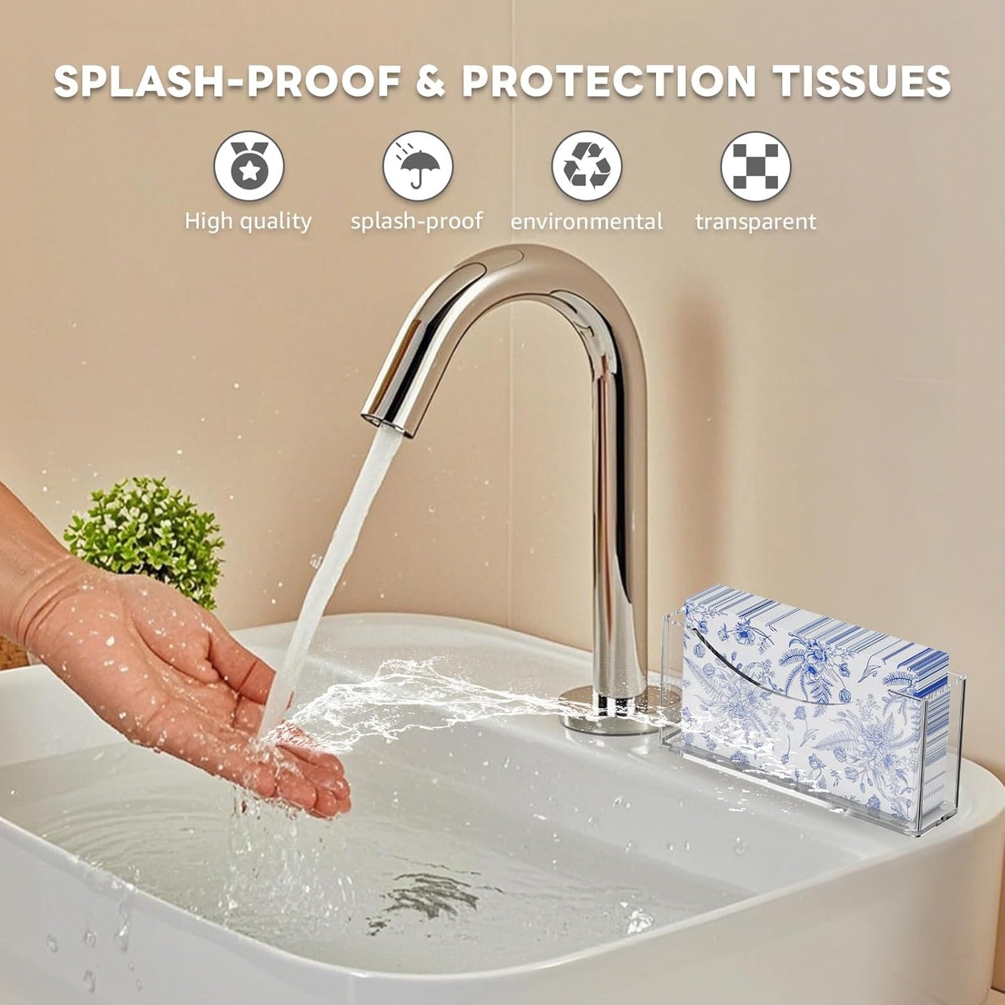 Acrylic Napkin Holder, Guest Towel Holder, Clear Waterproof Vertical Napkins Holder for Dining Table, Disposable Hand Towels Tray for Bathroom, Hotel, Kitchen