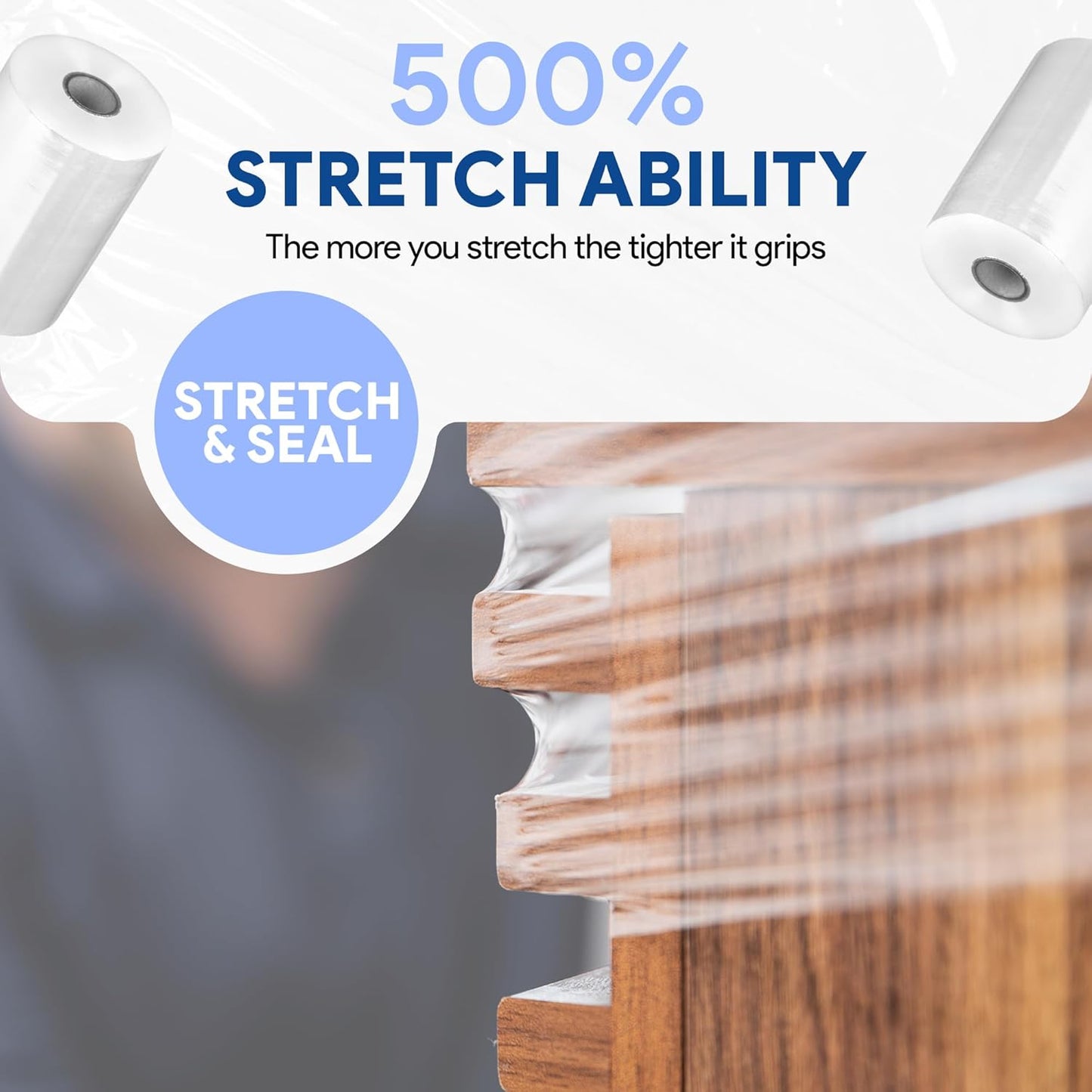 International Plastics Co. 2 Pack of 5" Plastic Stretch Film Wrap with Handles 1000 feet Each 500% Stretch Ability